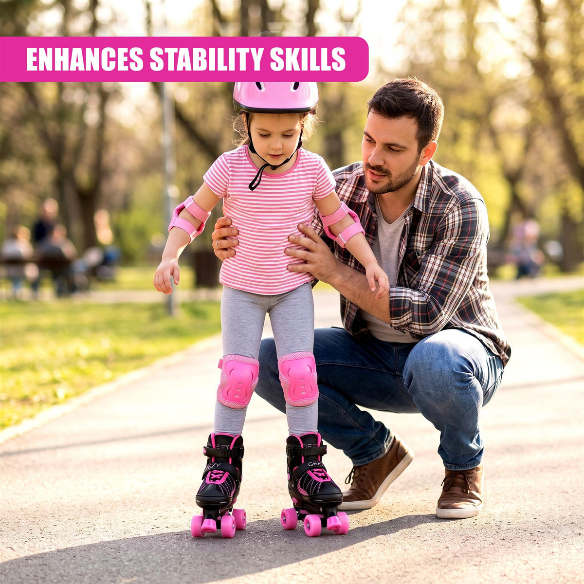 Black & Pink Kids Adjustable Roller Skates