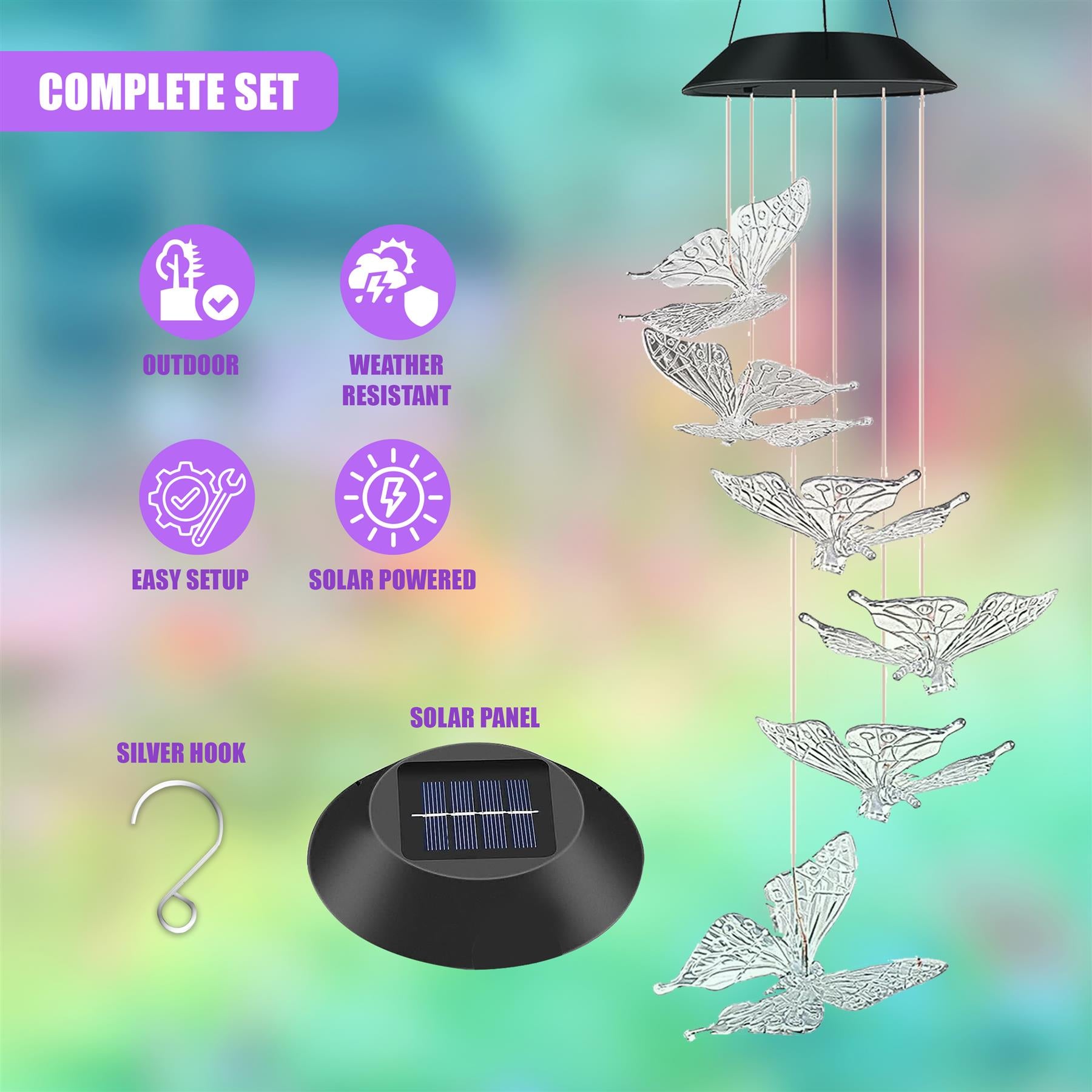 Solar Butterfly Wind Chimes LED by GEEZY - The Magic Toy Shop