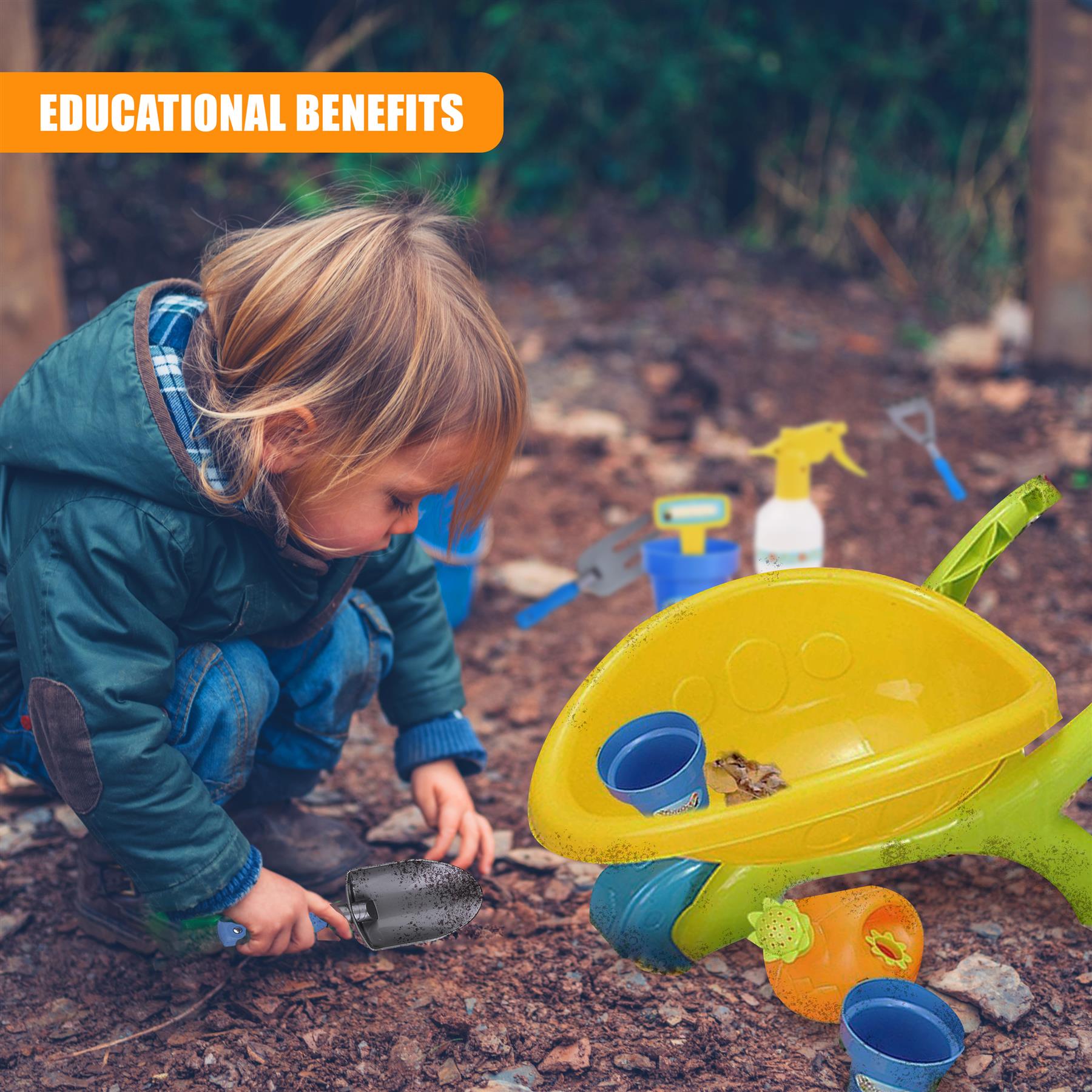 Kids Plastic Garden Wheelbarrow Playset by The Magic Toy Shop - The Magic Toy Shop