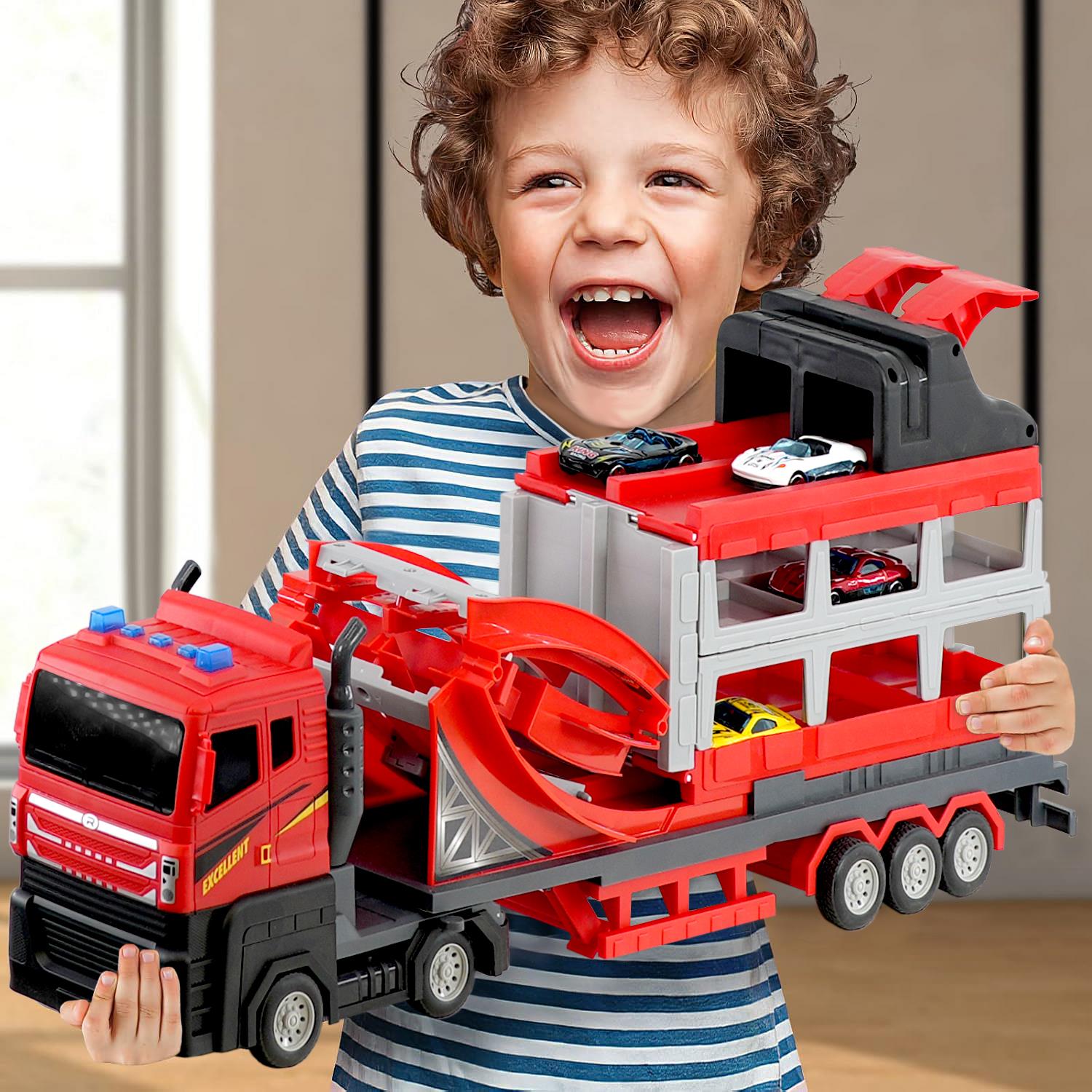 Transport Catapult Truck With Folding Race Track & 4 Cars by The Magic Toy Shop - The Magic Toy Shop