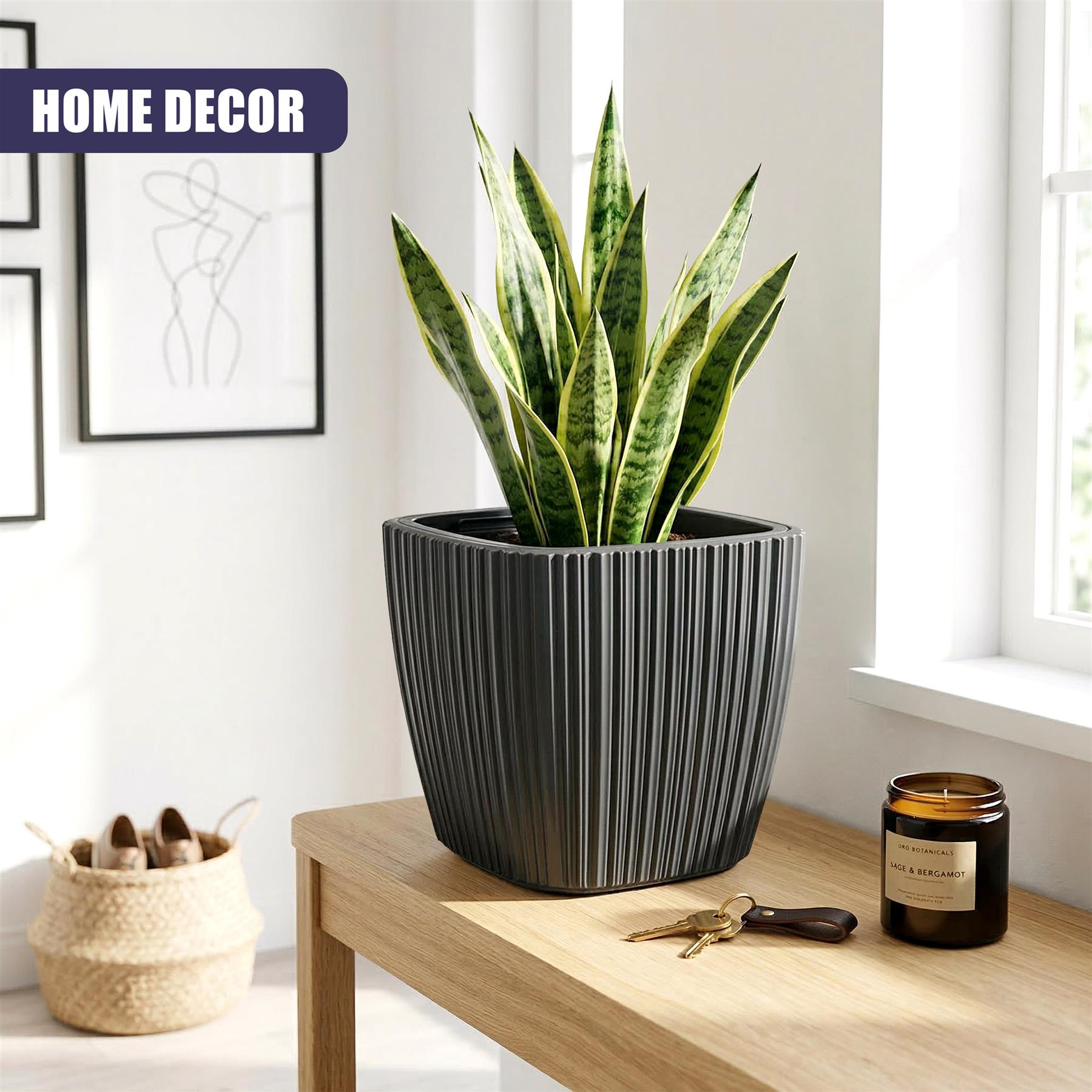 Black Plant Pot with Insert, 29 cm