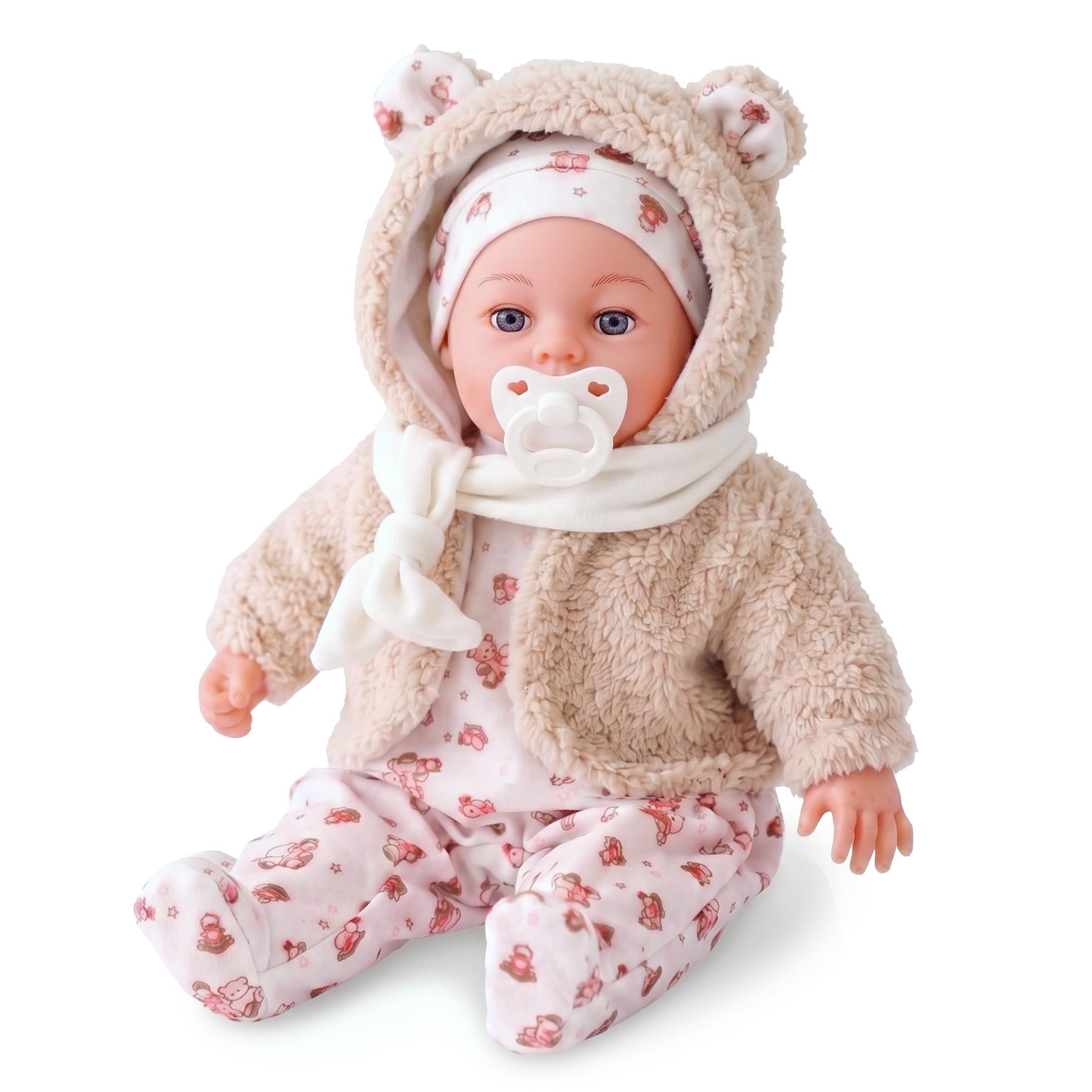 18" Girl Doll In Beige Coat