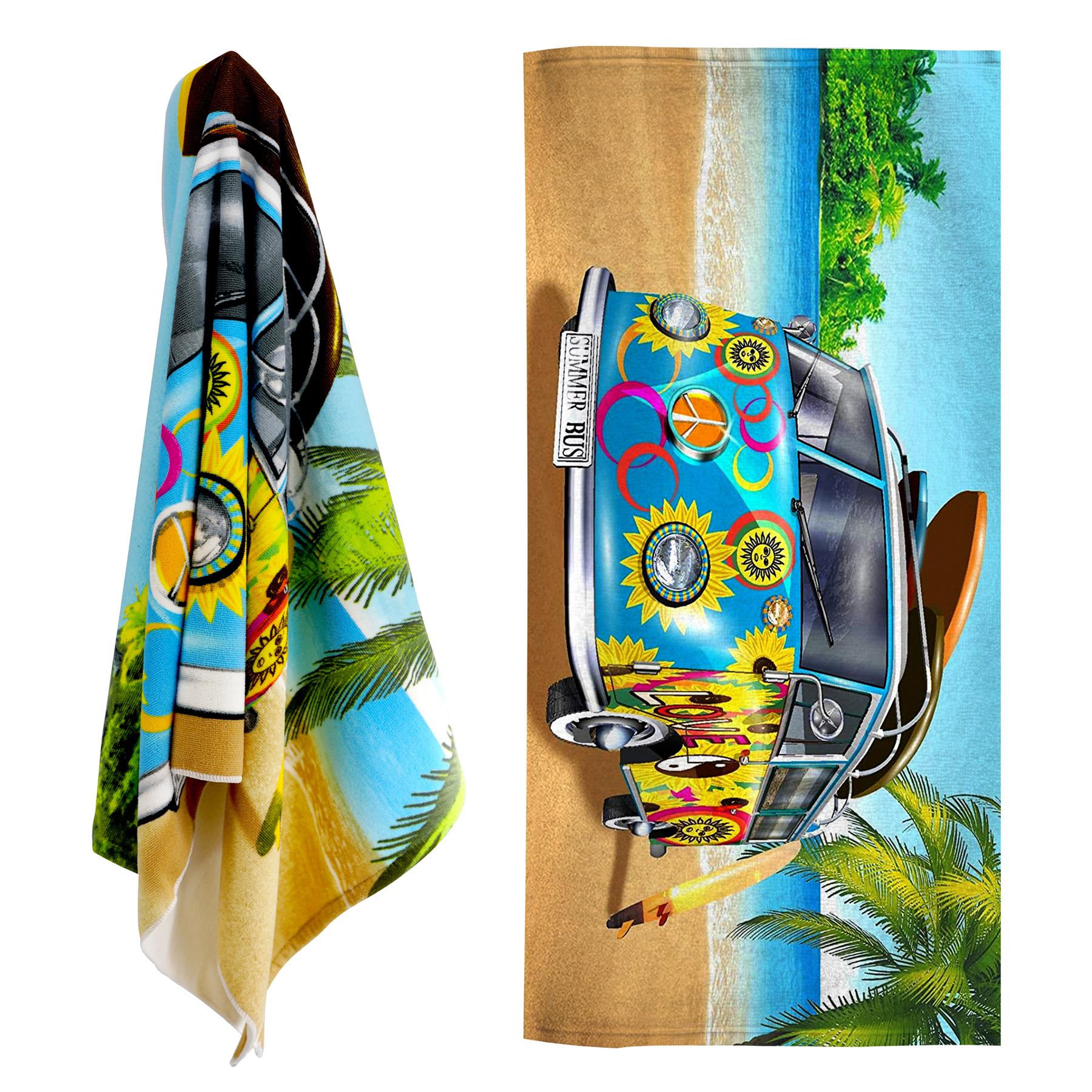 Blue Summer Bus Design Large Towel by Geezy - The Magic Toy Shop
