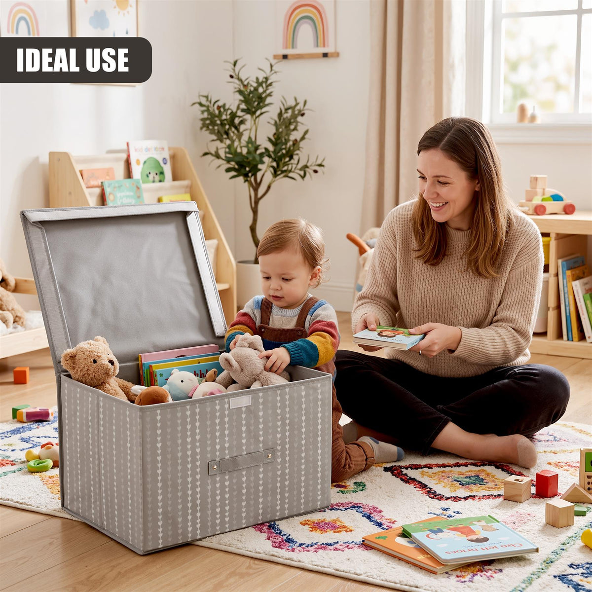 Gray Hearts Large Storage Box