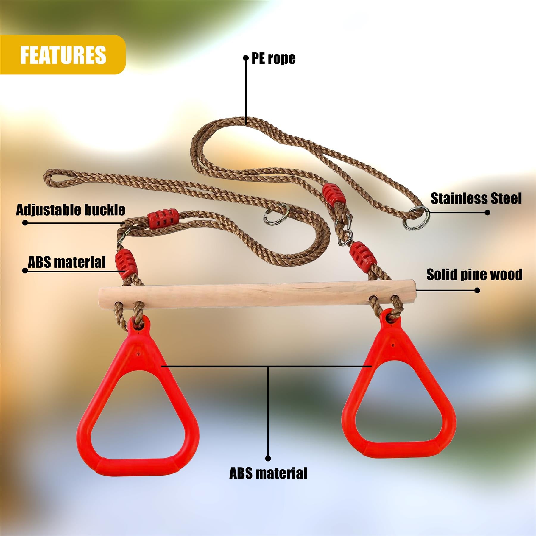 Wooden Trapeze Swing, Rope Ladder & Red Plate Seat by The Magic Toy Shop - The Magic Toy Shop