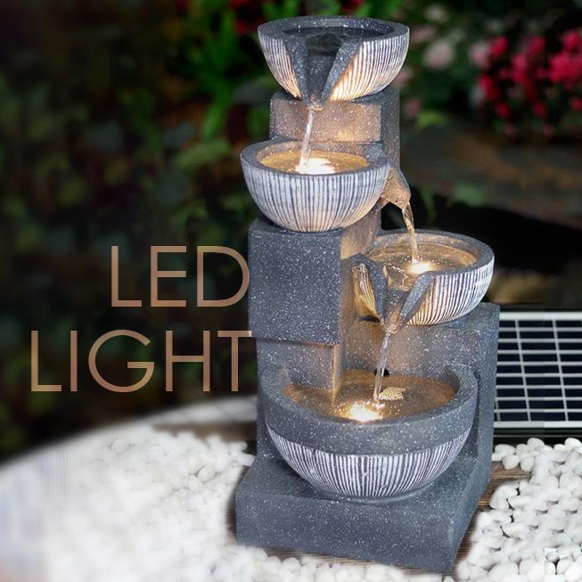 4 Tier Bowl Solar Water Feature Outdoor With LED by GEEZY - The Magic Toy Shop