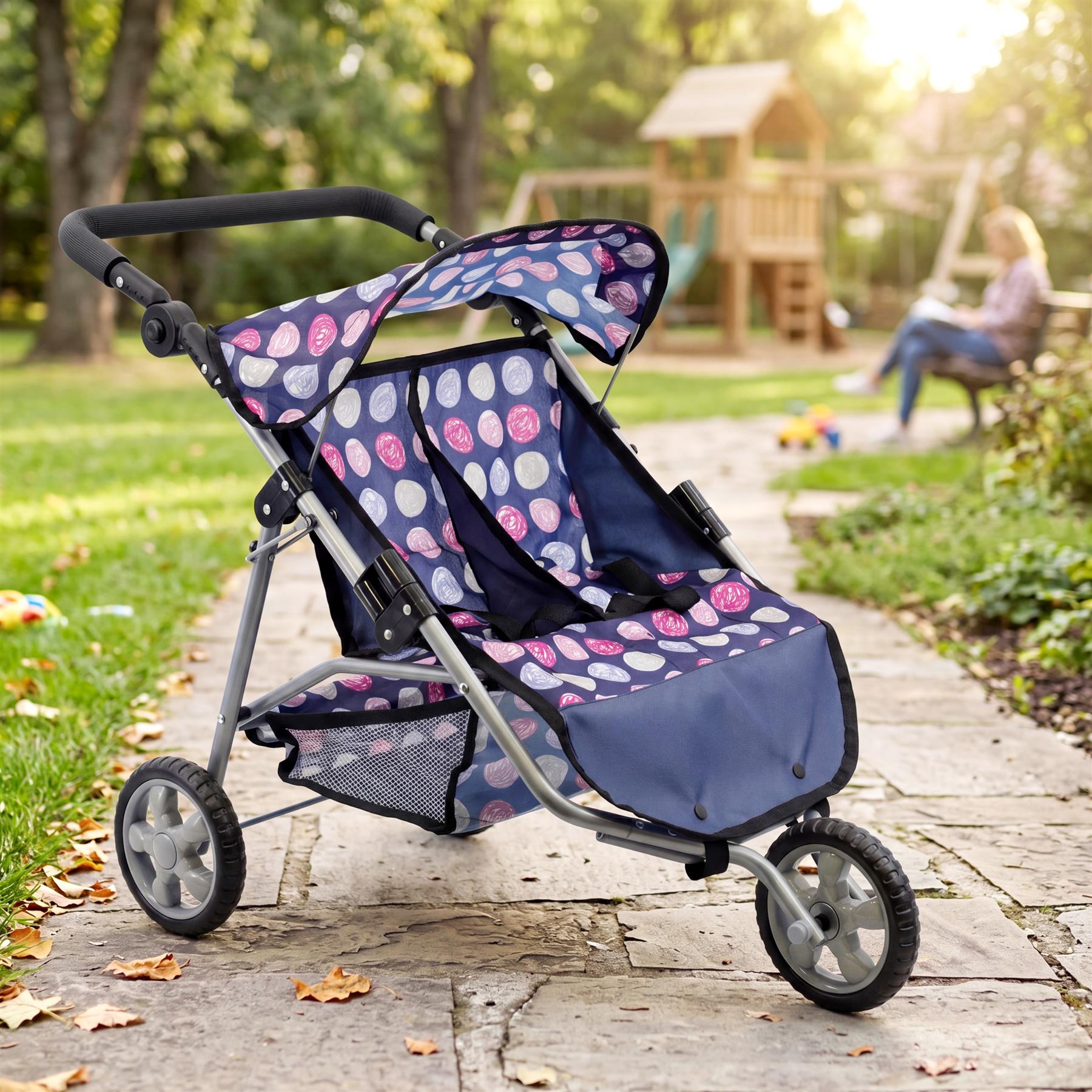 3 Wheeler Twin Doll's Pushchair, Blue