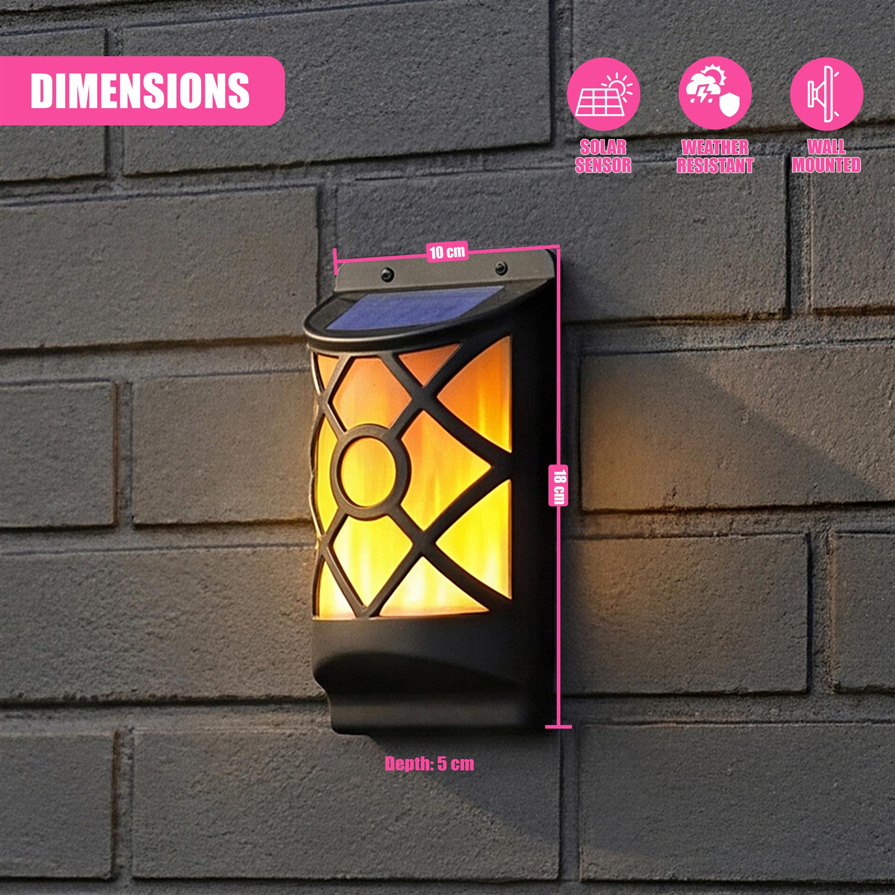 Solar lantern fixture dimensions displayed, measuring 12 cm wide, 10 cm high, and 5 cm deep.