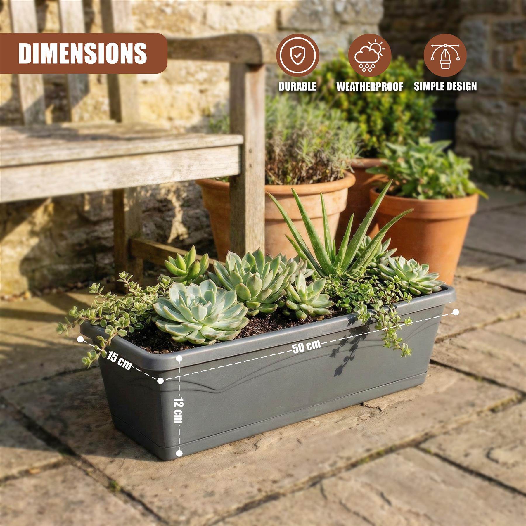 Rectangular Planter Troughs, Set of 3