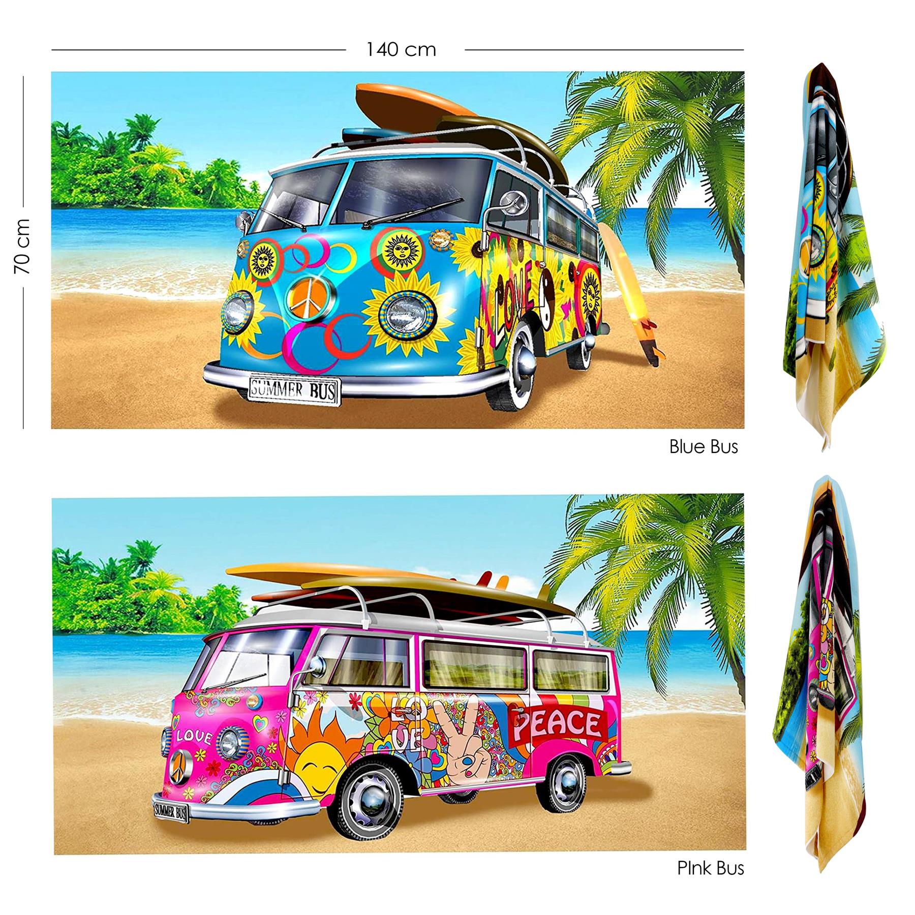 Pink & Blue Summer Bus Design Large Towel Set by Geezy - The Magic Toy Shop