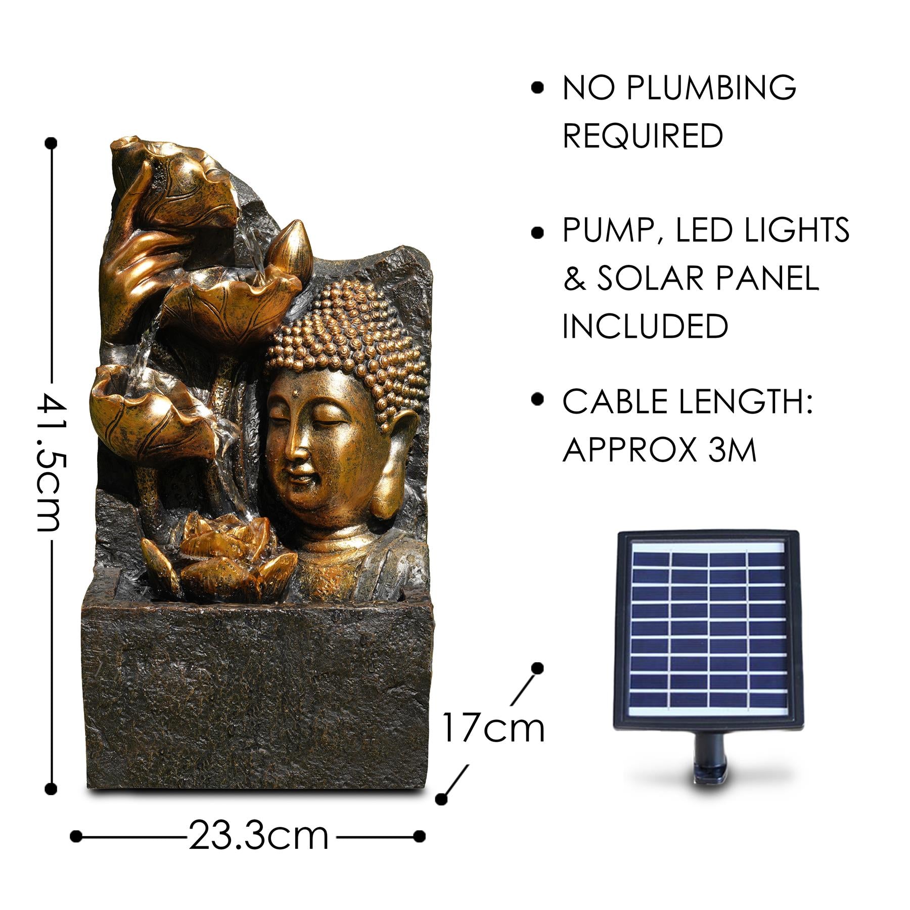 Buddha Head Solar Water Feature Outdoor With LED by GEEZY - The Magic Toy Shop