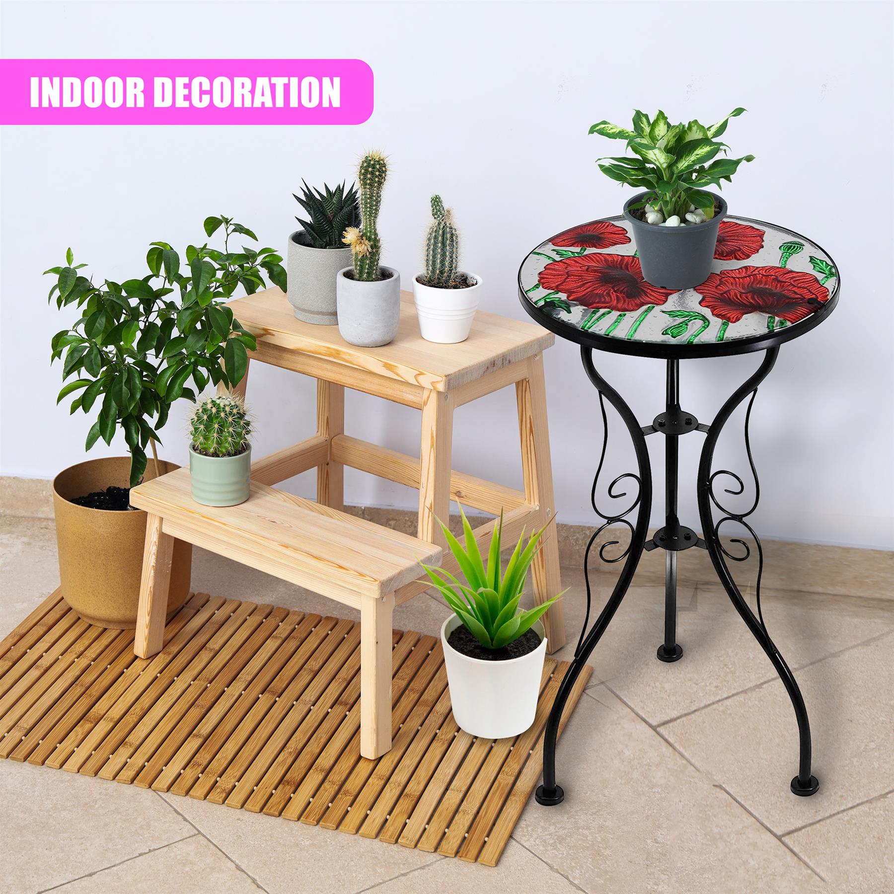 Round Side Mosaic Garden Table With Poppies Design by Geezy - The Magic Toy Shop