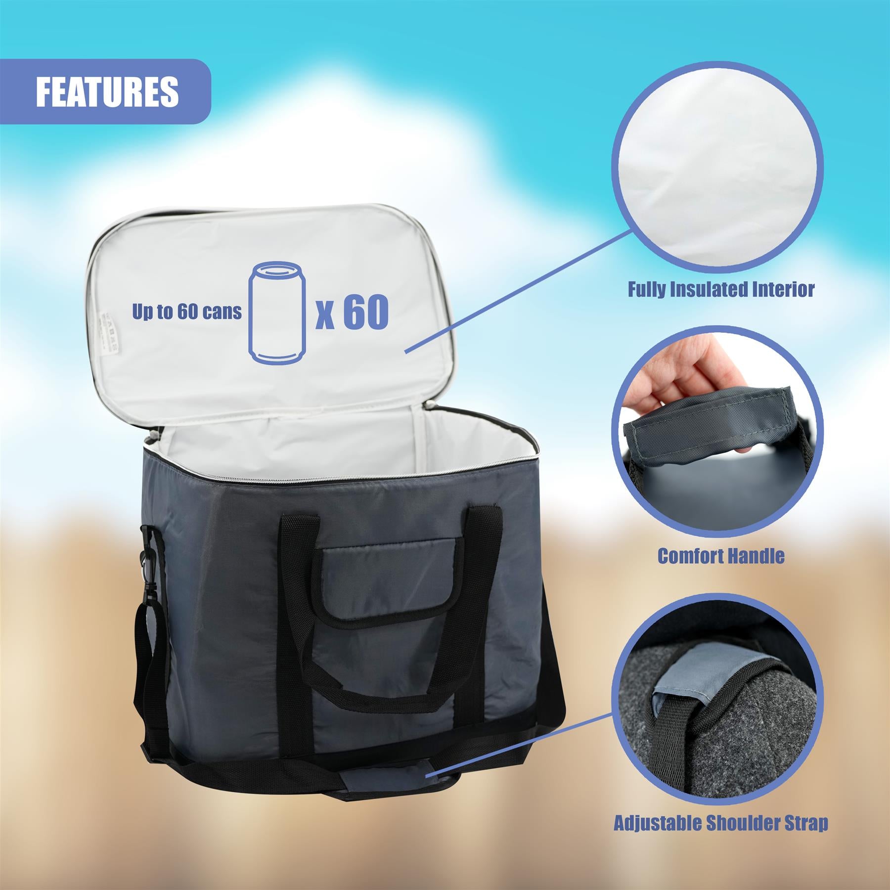 Extra Large 60 Can 30L Insulated Cool Bag Cooler Picnic Drinks Carrier Tote by Geezy - The Magic Toy Shop