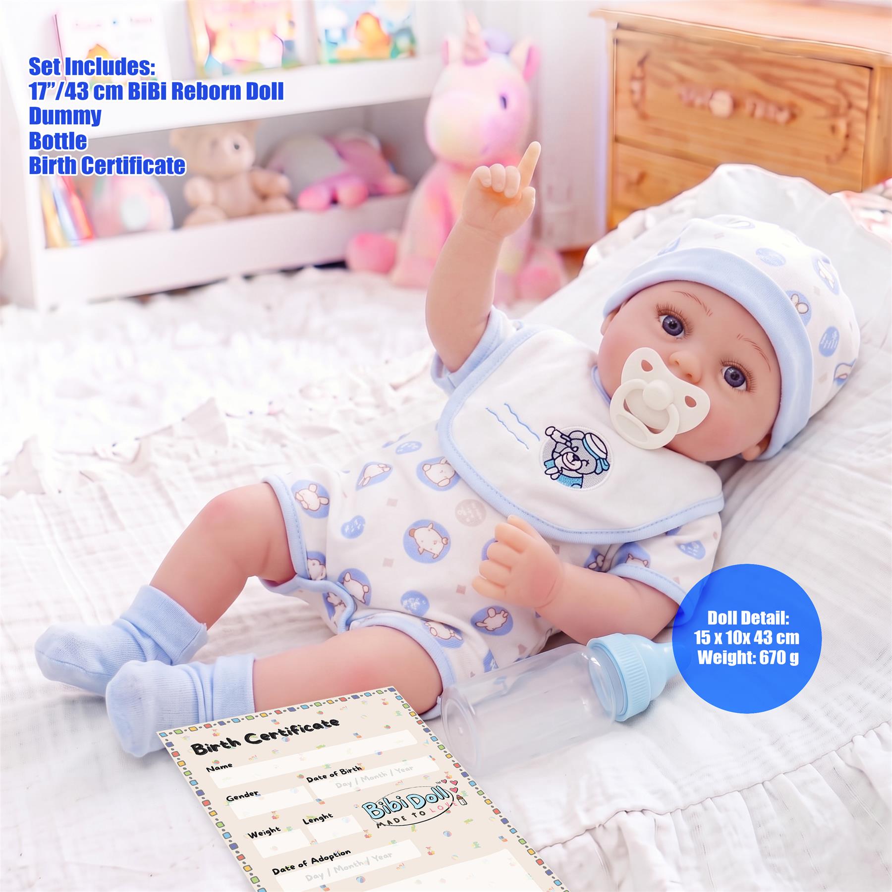 BiBi Doll Reborn Boy "Azul" (43 cm / 17")