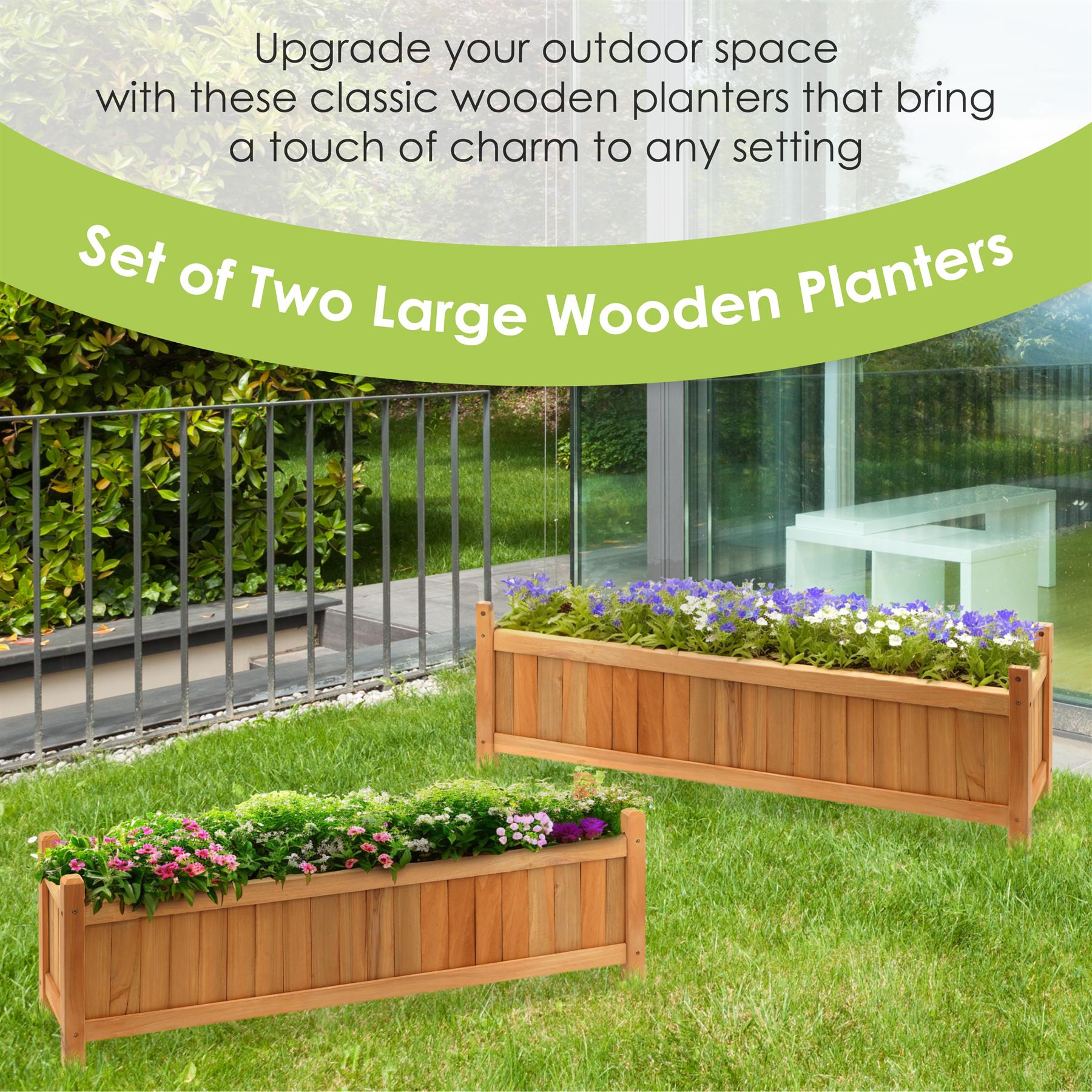 Wooden Large Rectangular Planters 2 Pack by GEEZY - The Magic Toy Shop
