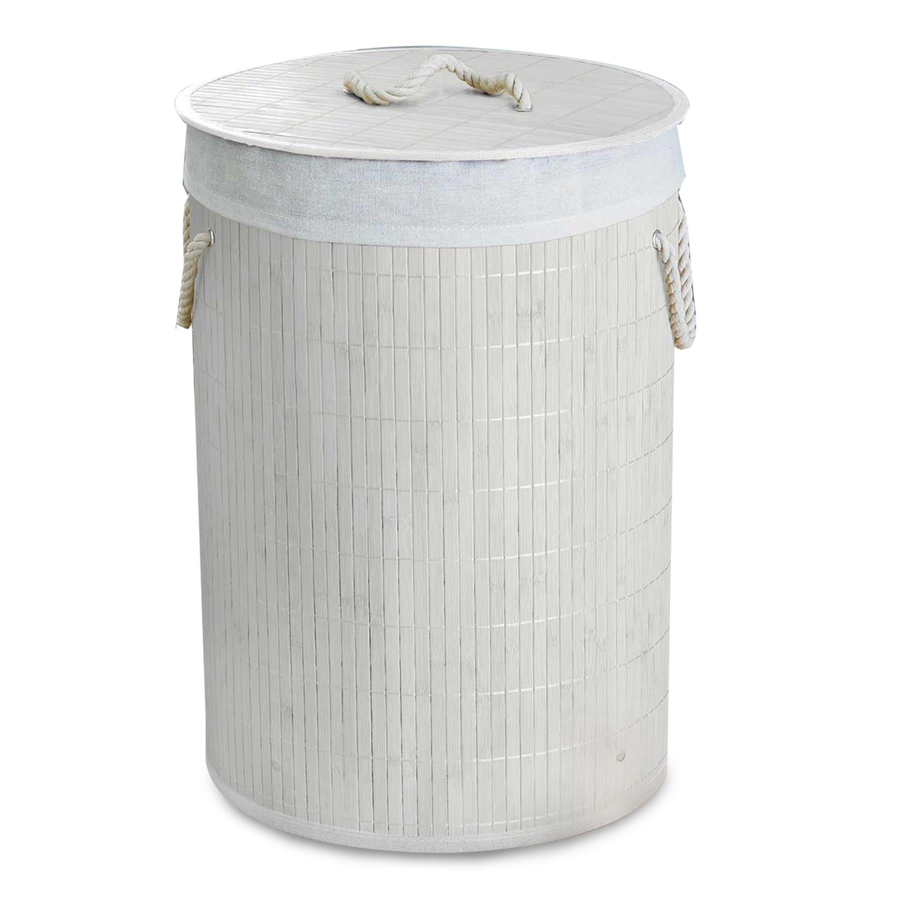 Round Bamboo Laundry Hamper with Lid, White by GEEZY - The Magic Toy Shop