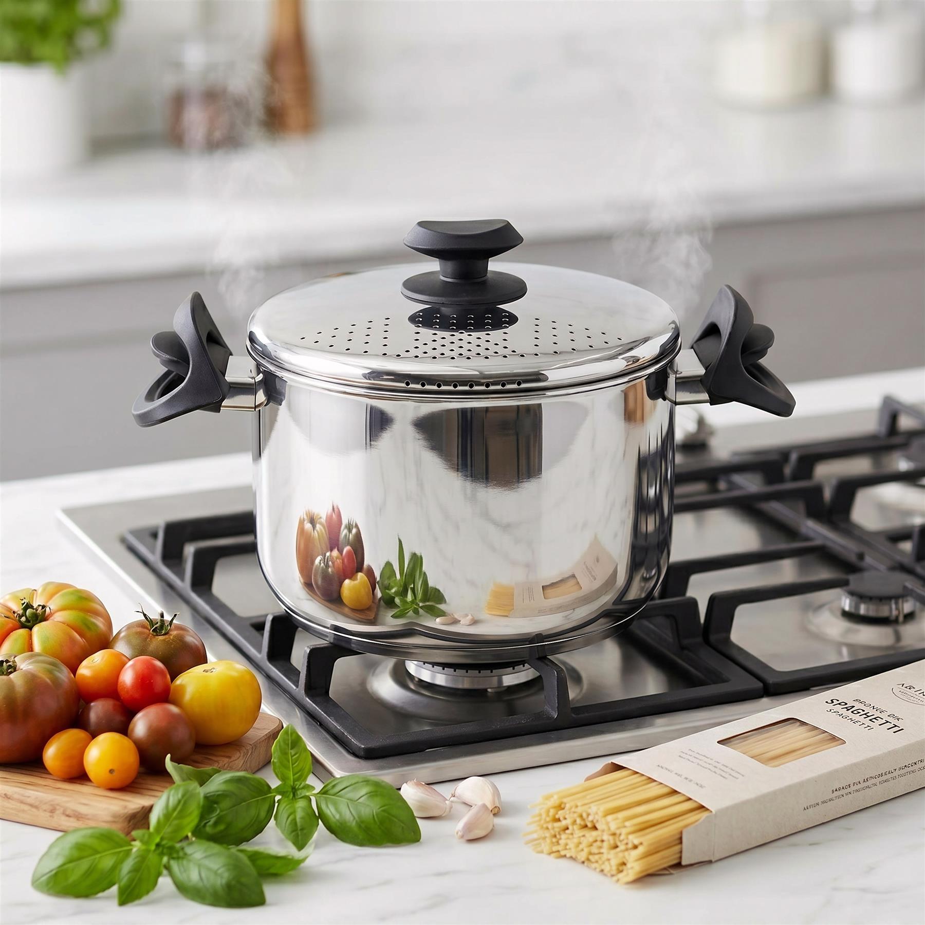 Stainless Steel Pasta Pot With Locking Strainer Lid