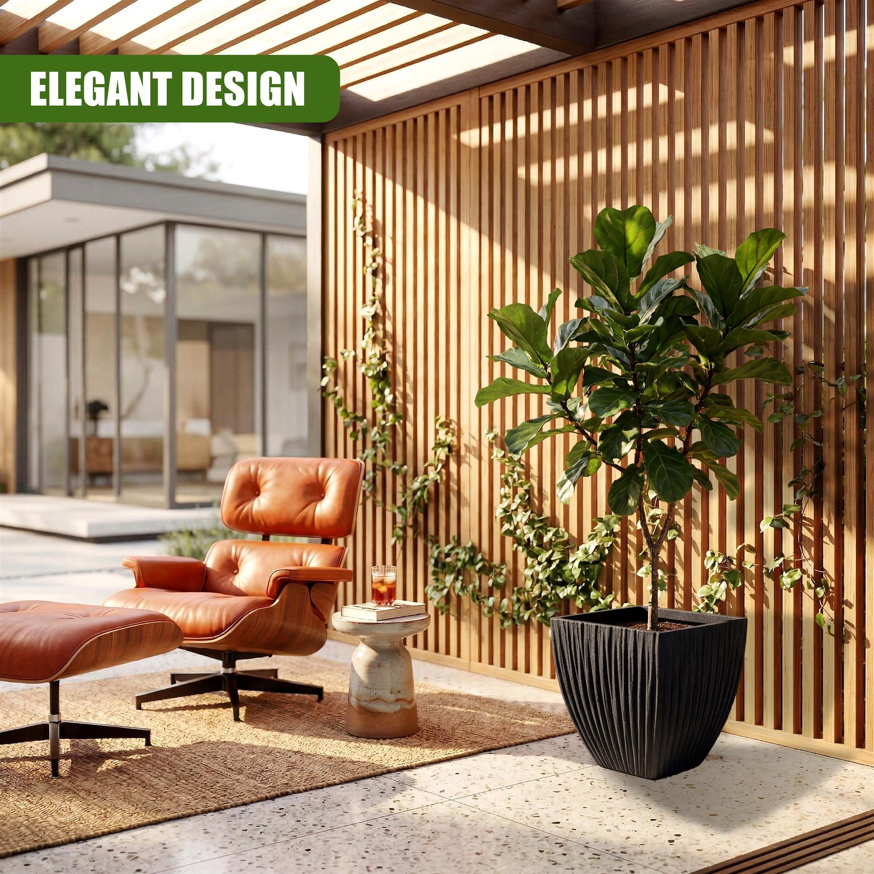 Large Charcoal Black Lotus Square Planter