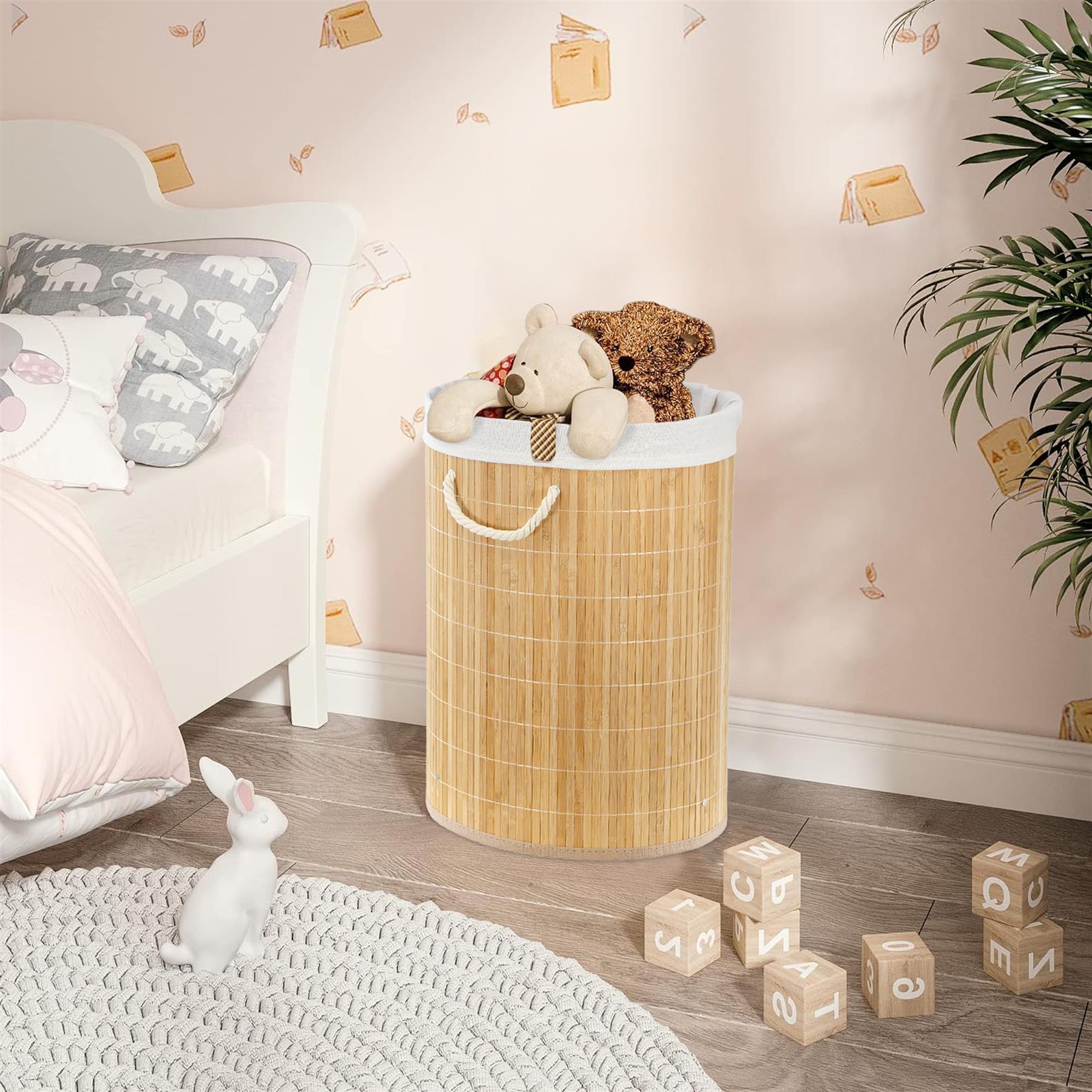 Round Bamboo Laundry Hamper 48L