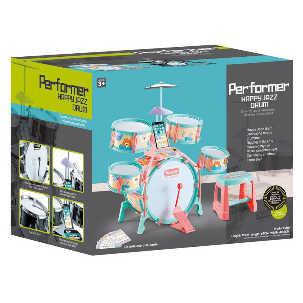 Pink and Green Multi functional Kids Jazz Drum Set by The Magic Toy Shop - The Magic Toy Shop