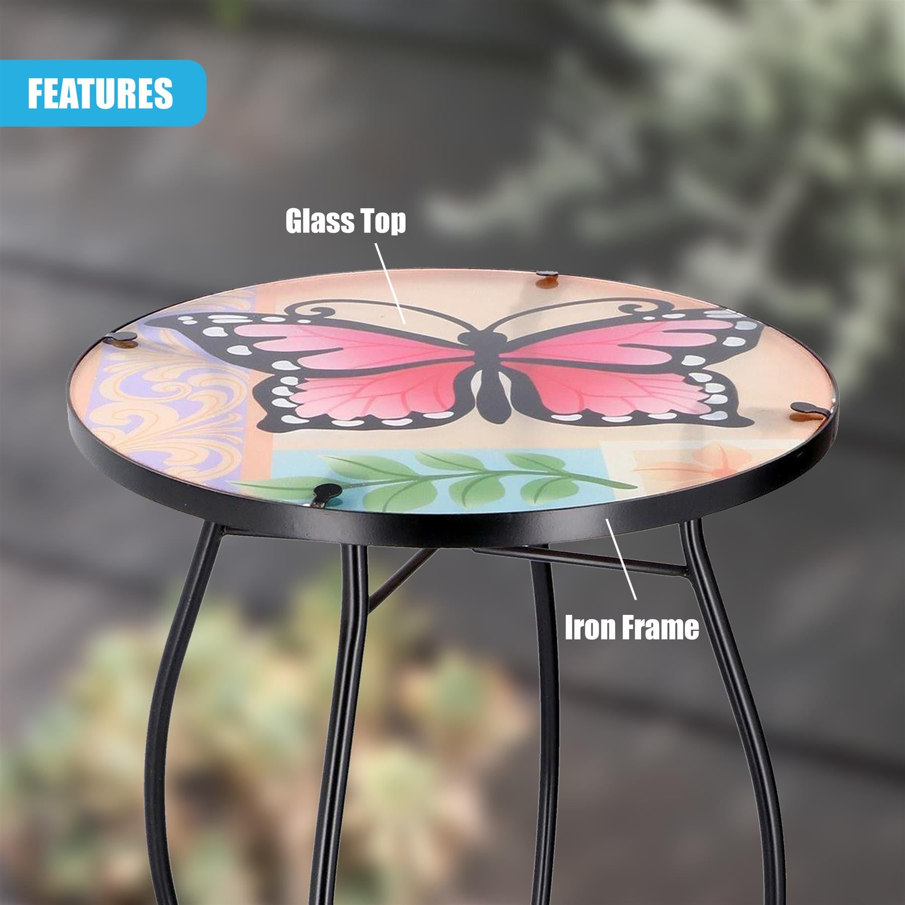 Round Side Mosaic Table With Large Butterfly Design by GEEZY - The Magic Toy Shop