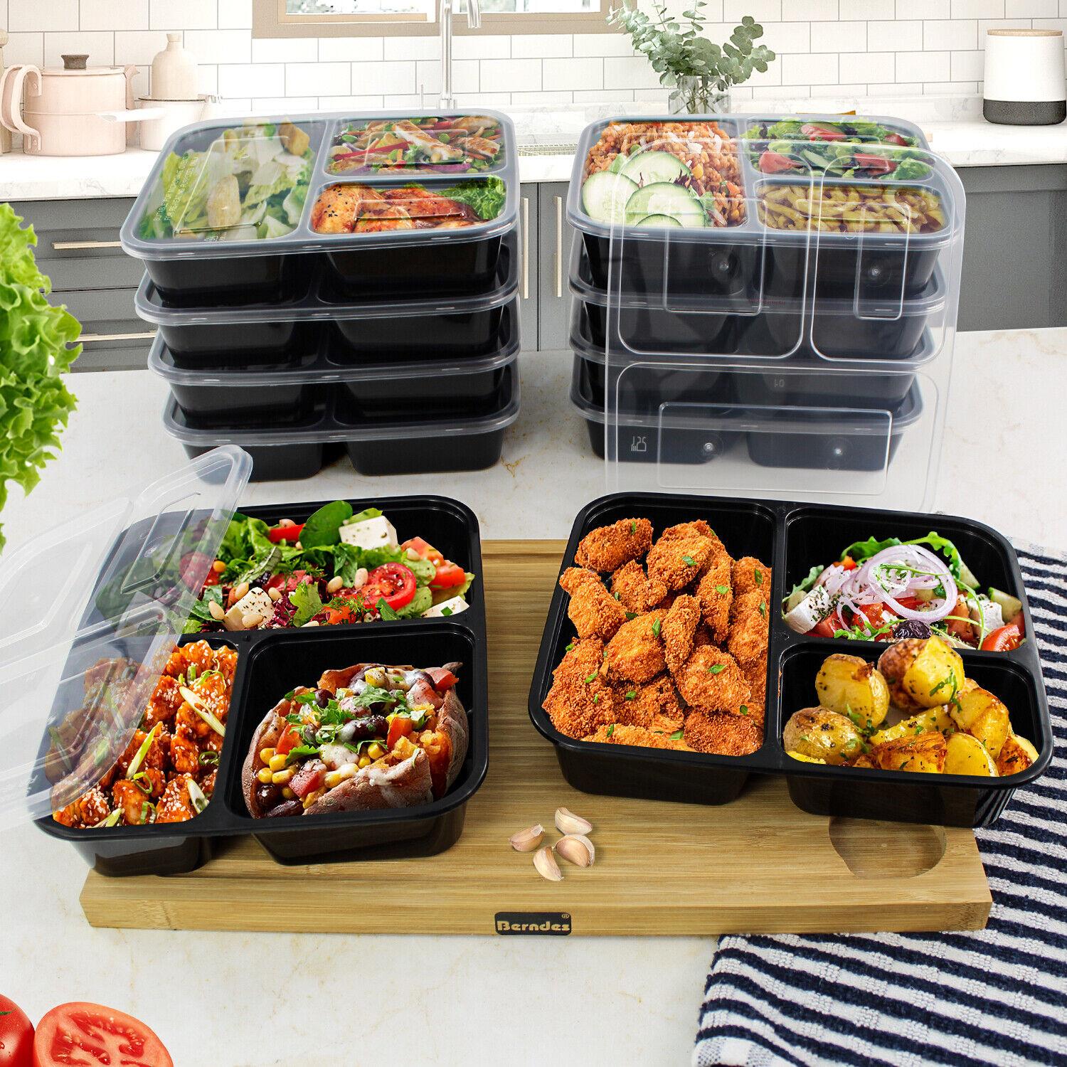 Geezy Food Container Set of 10 Meal Prep Food Storage with 3 Compartments