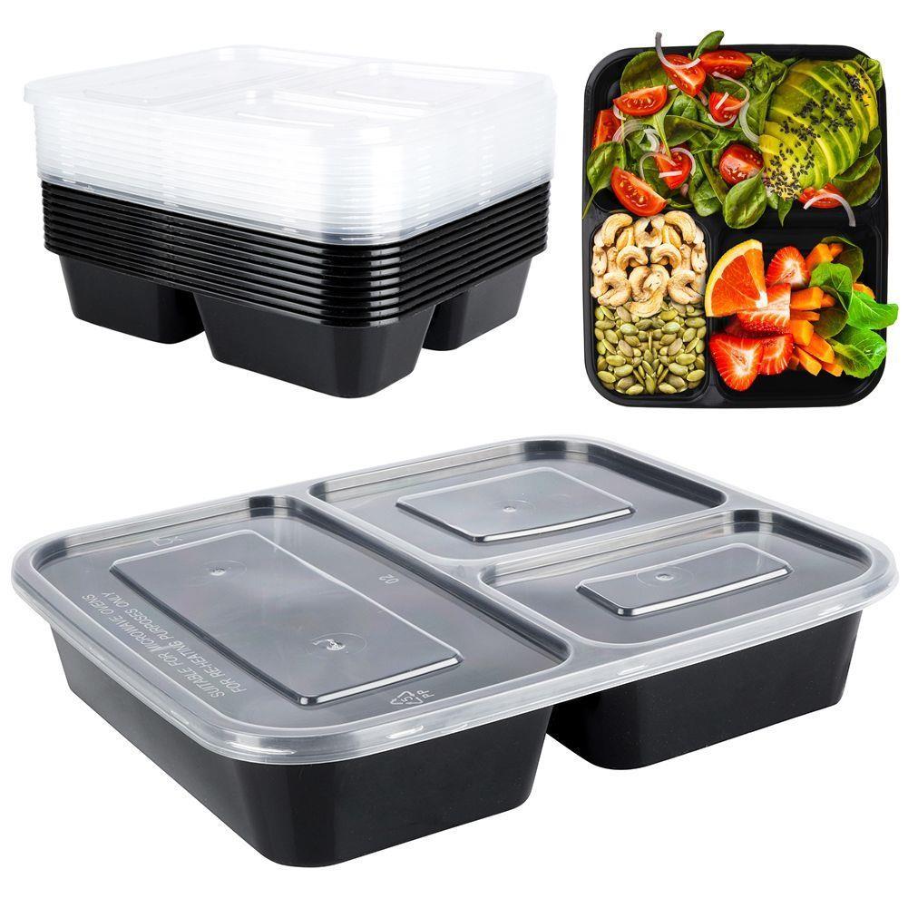 Geezy Food Container Set of 10 Meal Prep Food Storage with 3 Compartments