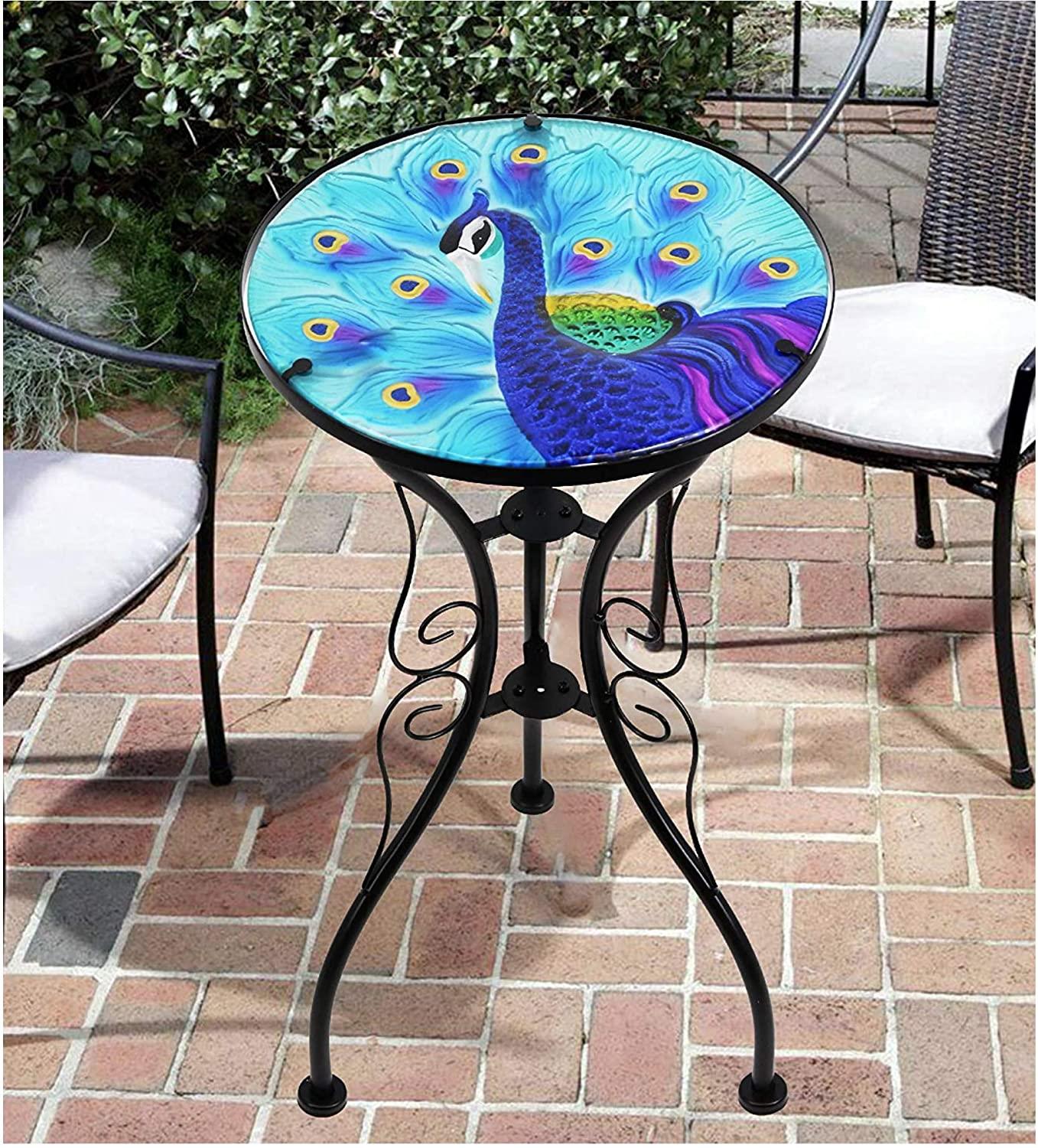 Geezy table Round Side Mosaic Garden Table With Blue Peacock Design