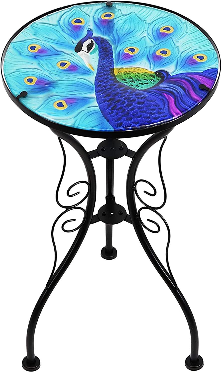 Geezy table Round Side Mosaic Garden Table With Blue Peacock Design
