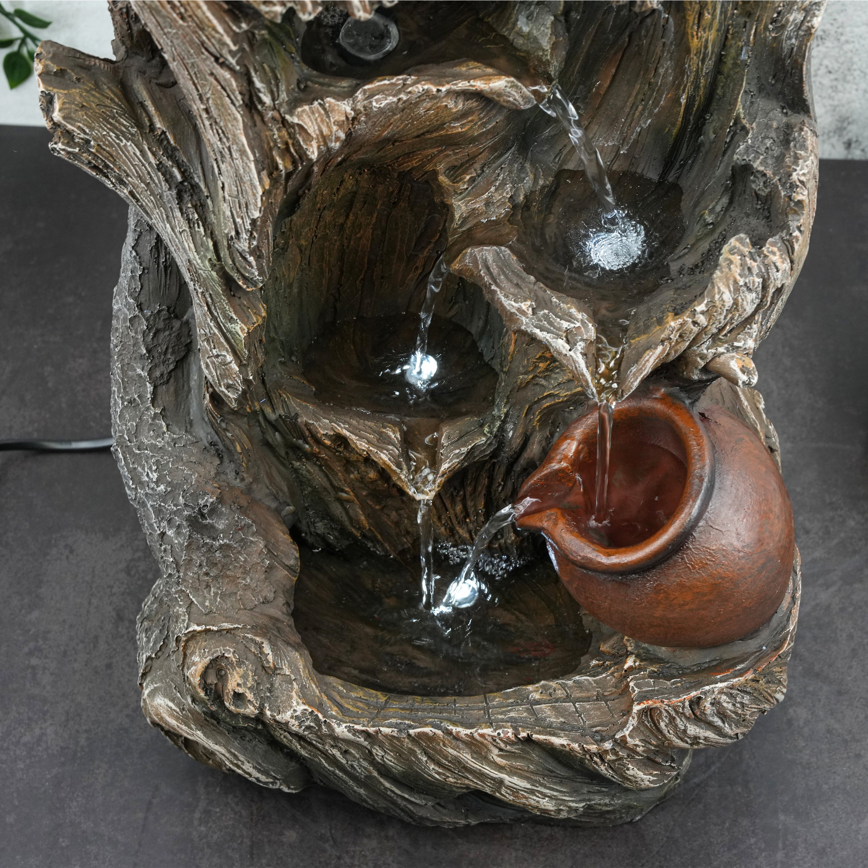 GEEZY Water Feature Tree Log Water Feature With Led Lights