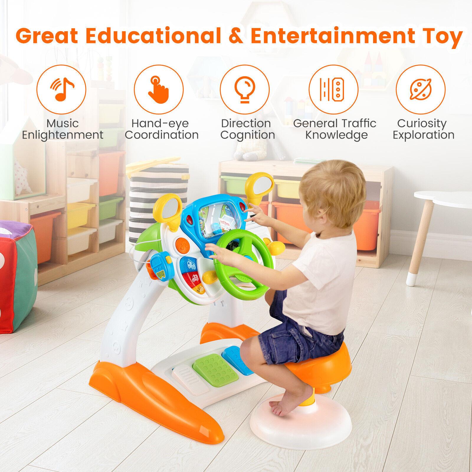 The Magic Toy Shop Kids Simulated Toy Freestanding Electronic Steering Wheel Driving Simulator Toy
