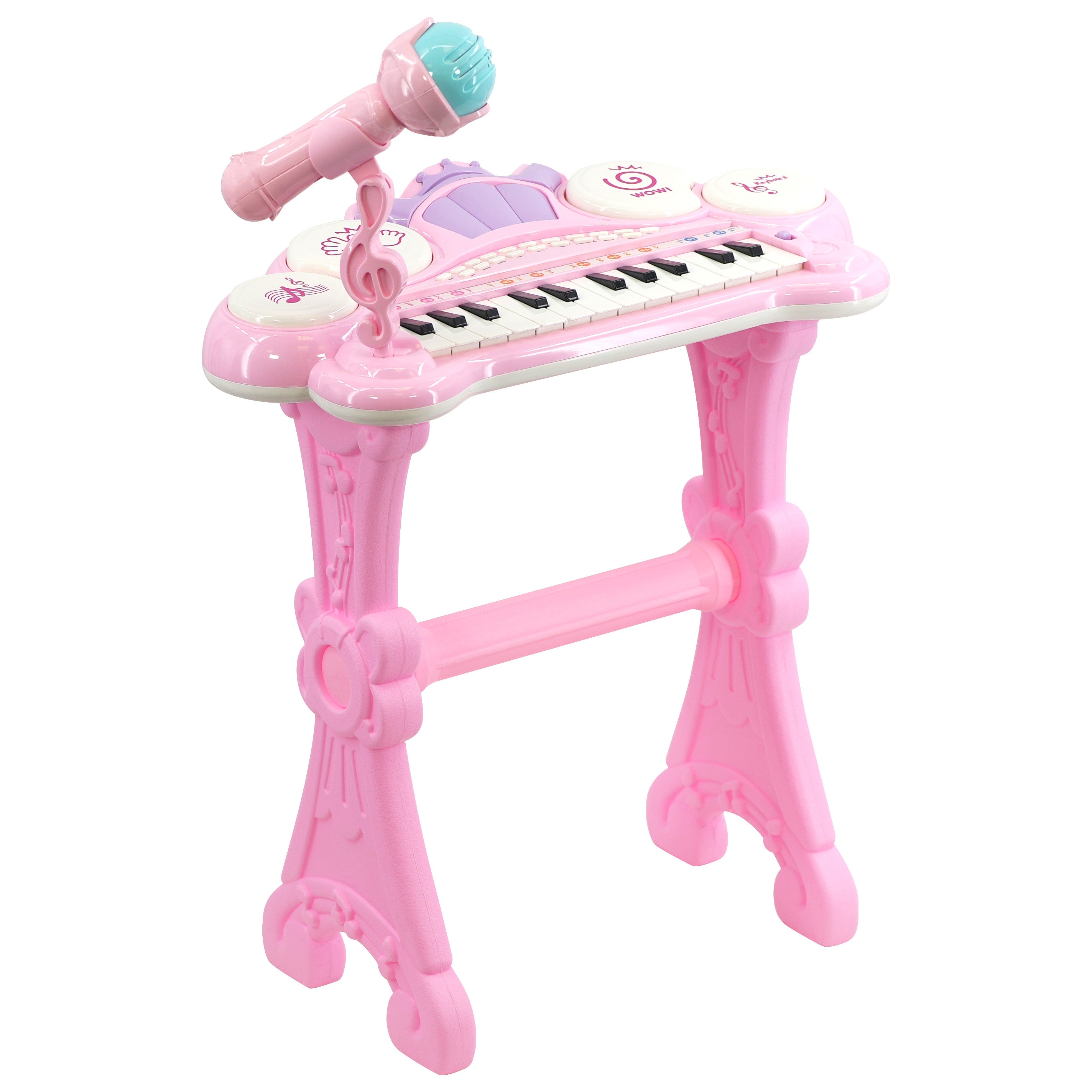 Pink Piano Toy with Microphone and Stool
