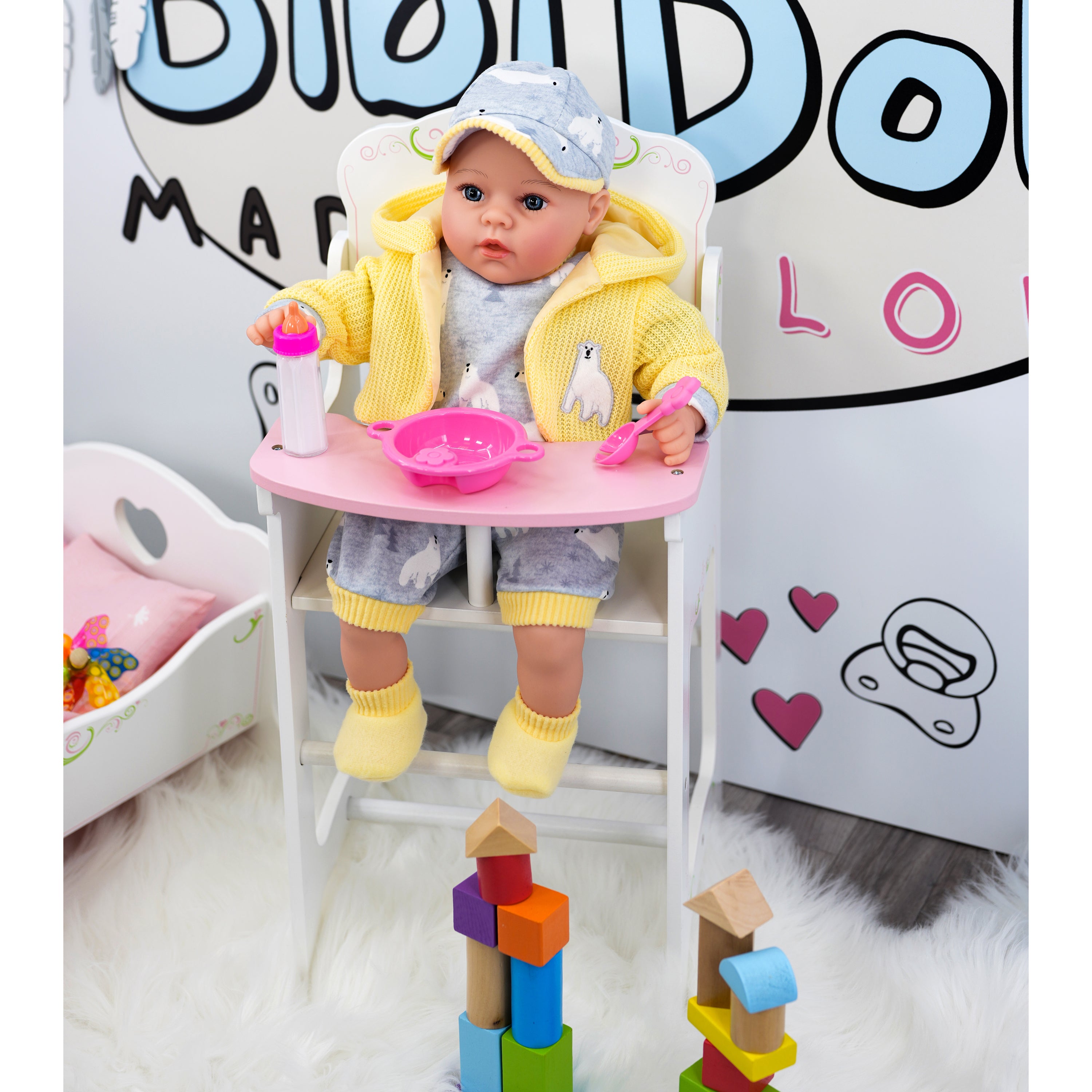 Baby Dolls Wooden High Chair by BiBi Doll - The Magic Toy Shop