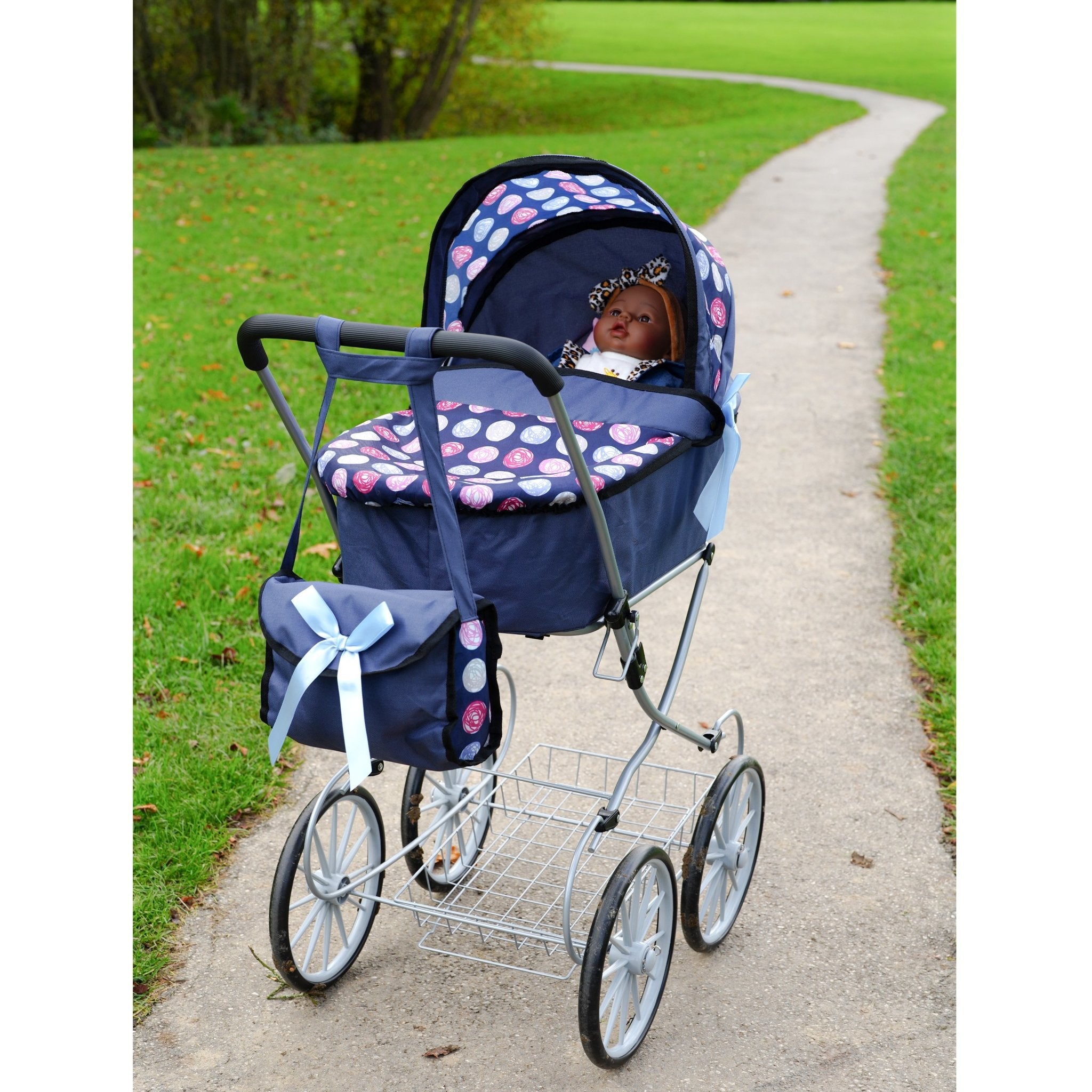 Navy Blue Dolls Vintage Cambridge Pram by The Magic Toy Shop - The Magic Toy Shop