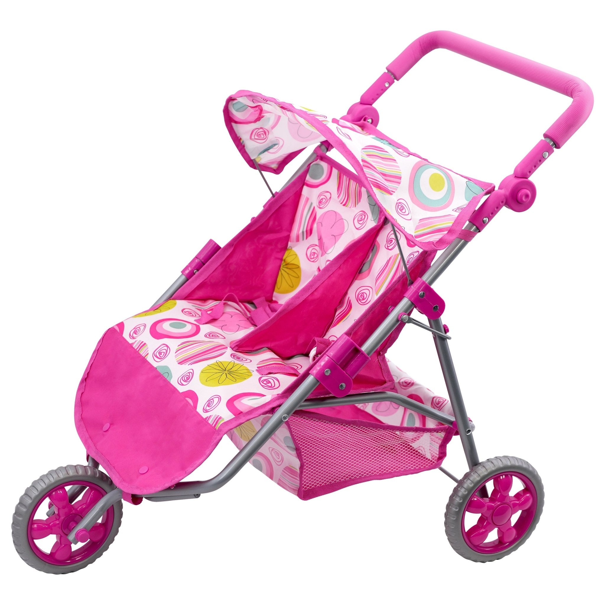 Pink Twin Dolls Stroller with Storage Basket by BiBi Doll - The Magic Toy Shop