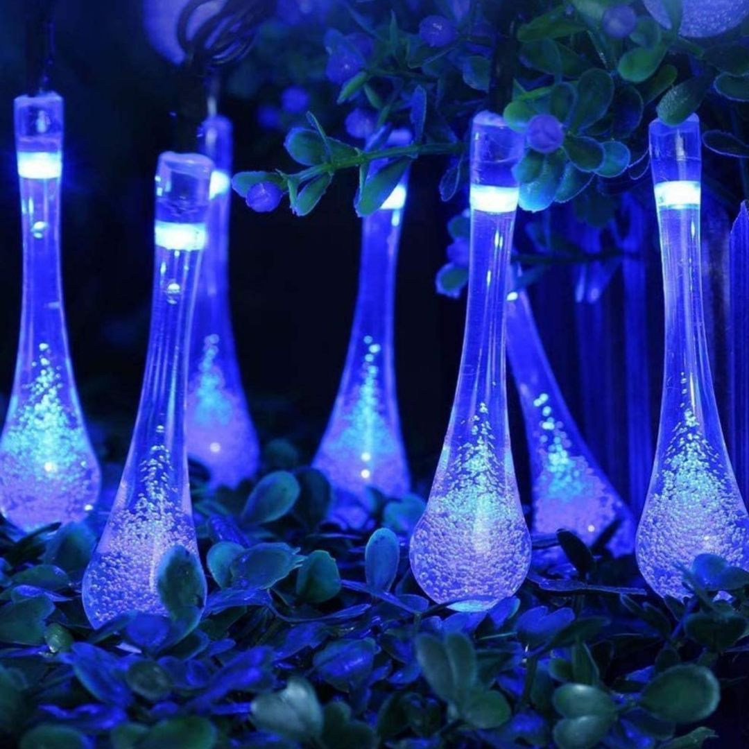 Raindrop Design Solar Powered Blue & White Led String Lights by GEEZY - The Magic Toy Shop