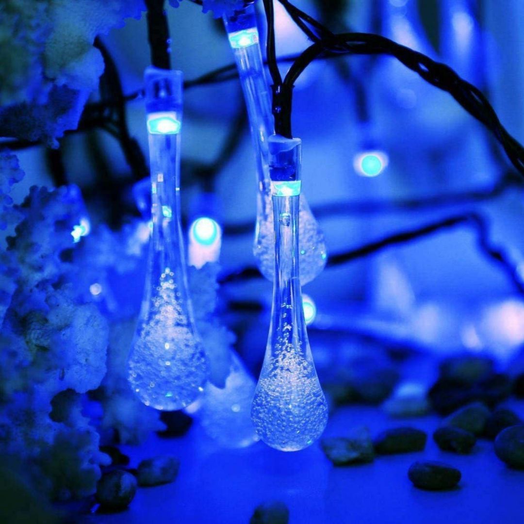 Raindrop Design Solar Powered Blue & White Led String Lights by GEEZY - The Magic Toy Shop