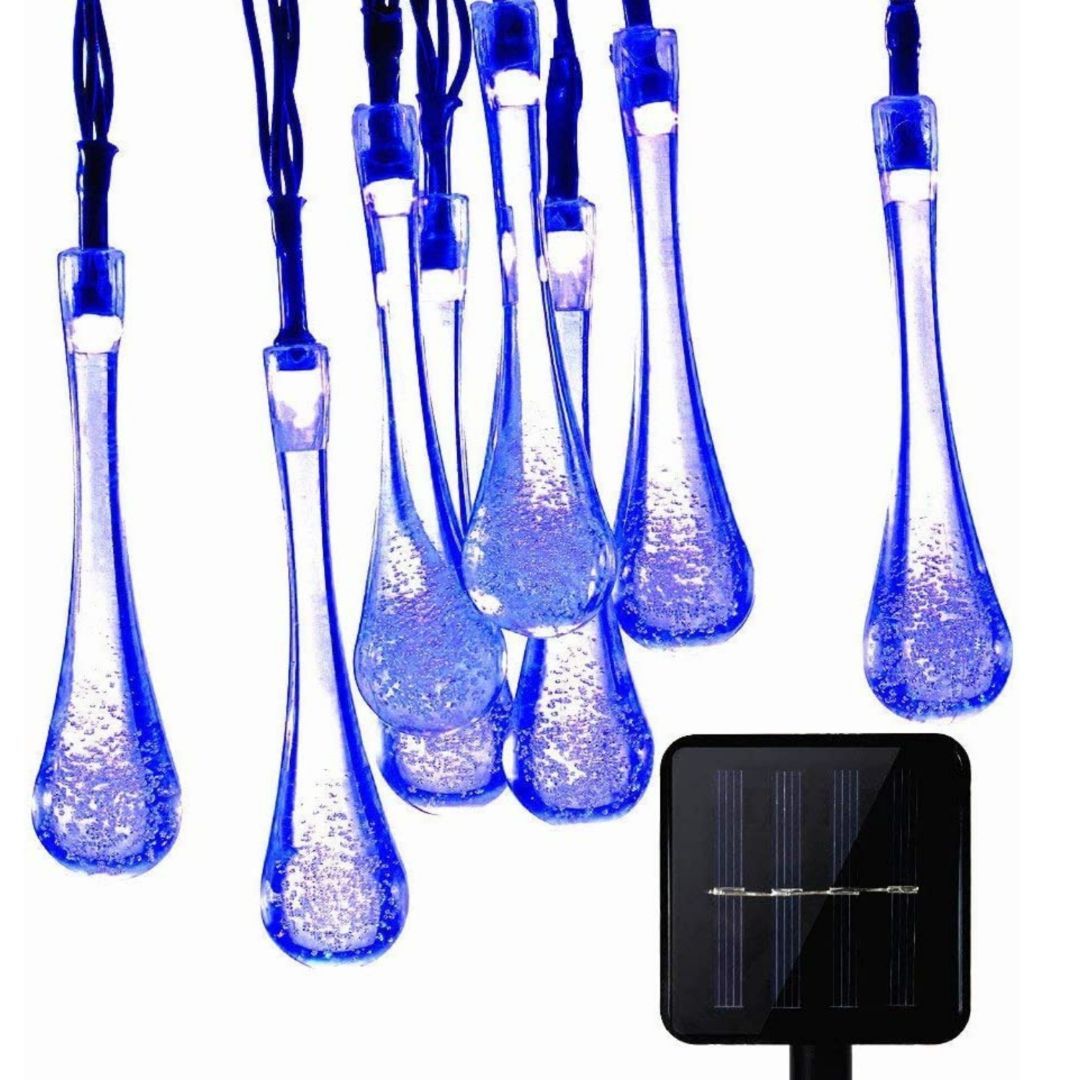 Raindrop Design Solar Powered Blue & White Led String Lights by GEEZY - The Magic Toy Shop