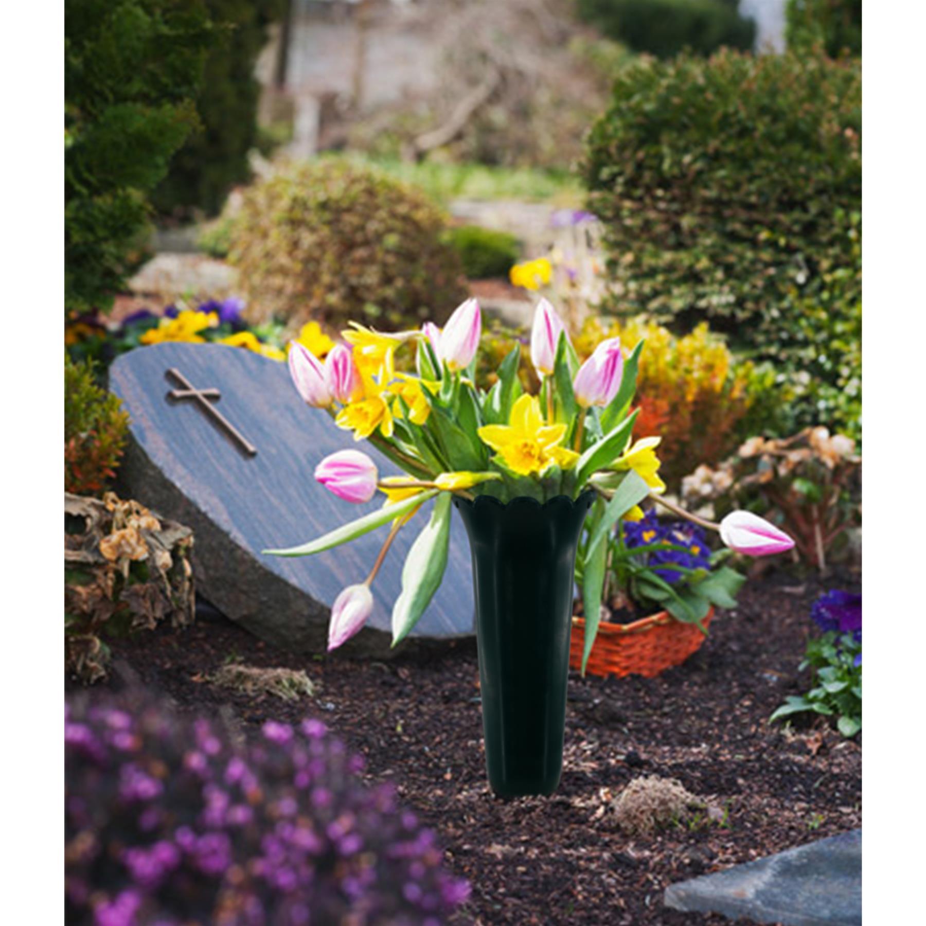 Set of 2 Green Spiked Memorial Grave Flower Vases by Geezy - The Magic Toy Shop