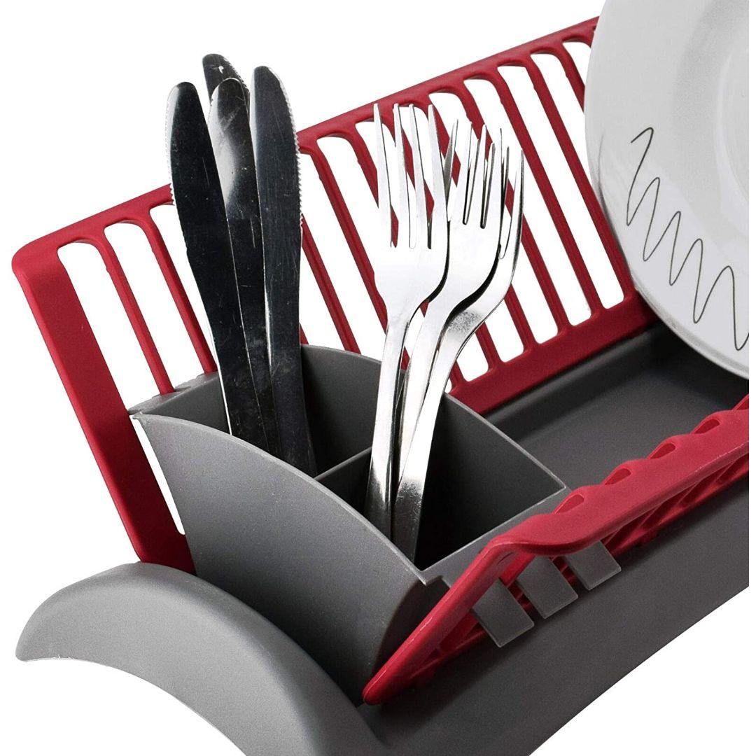 Grey and Red Dish Drainer and Cutlery Holder by GEEZY - The Magic Toy Shop