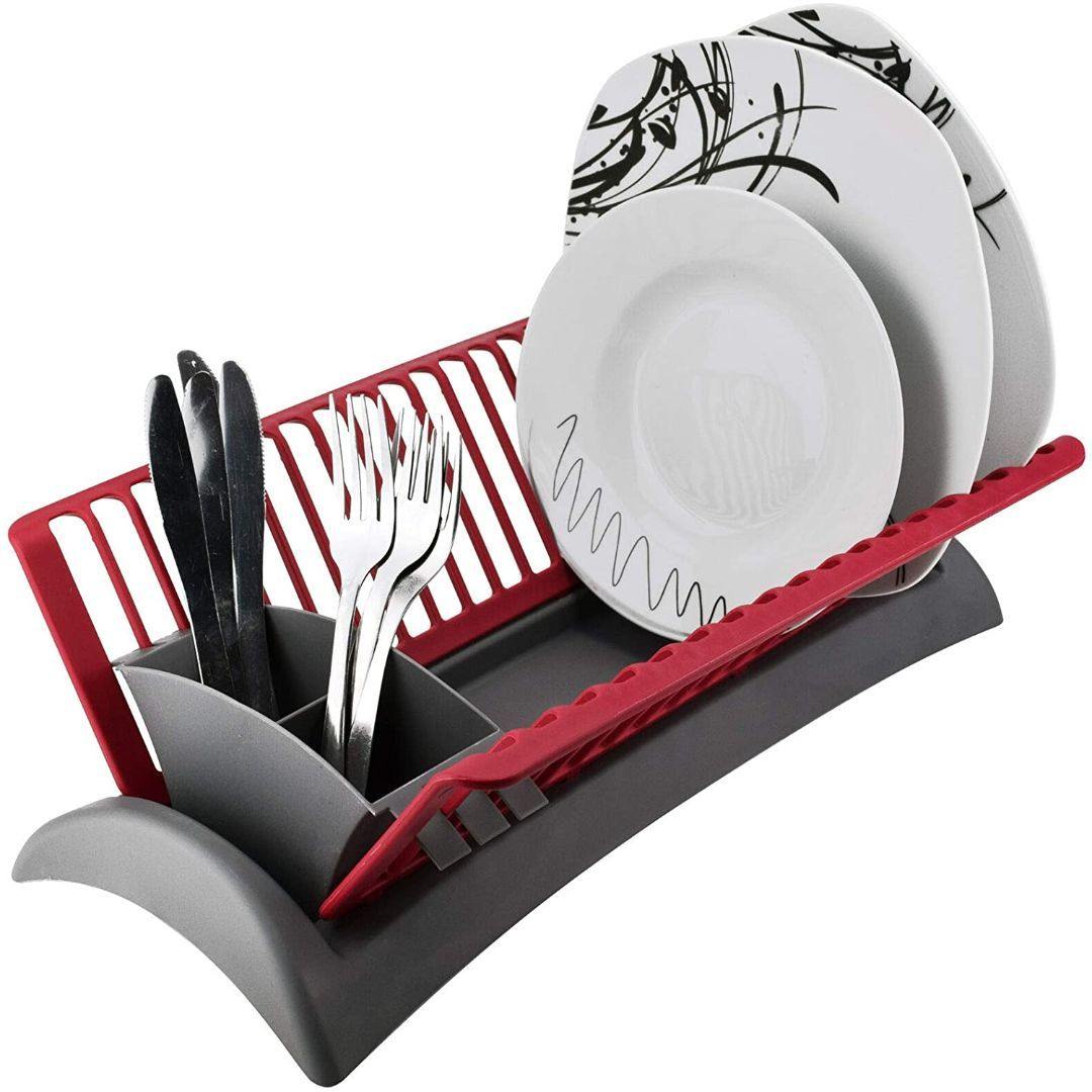 Grey and Red Dish Drainer and Cutlery Holder GEEZY - The Magic Toy Shop