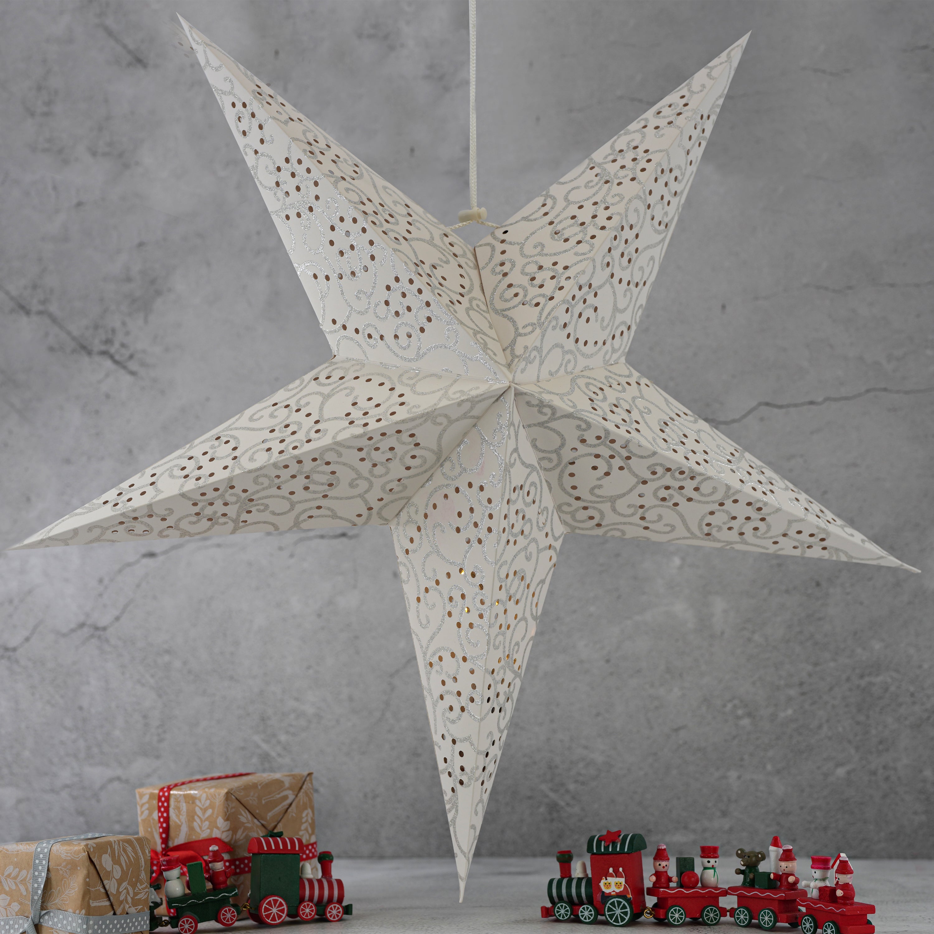 60 cm LED White Glitter Hanging Paper Star by Geezy - The Magic Toy Shop