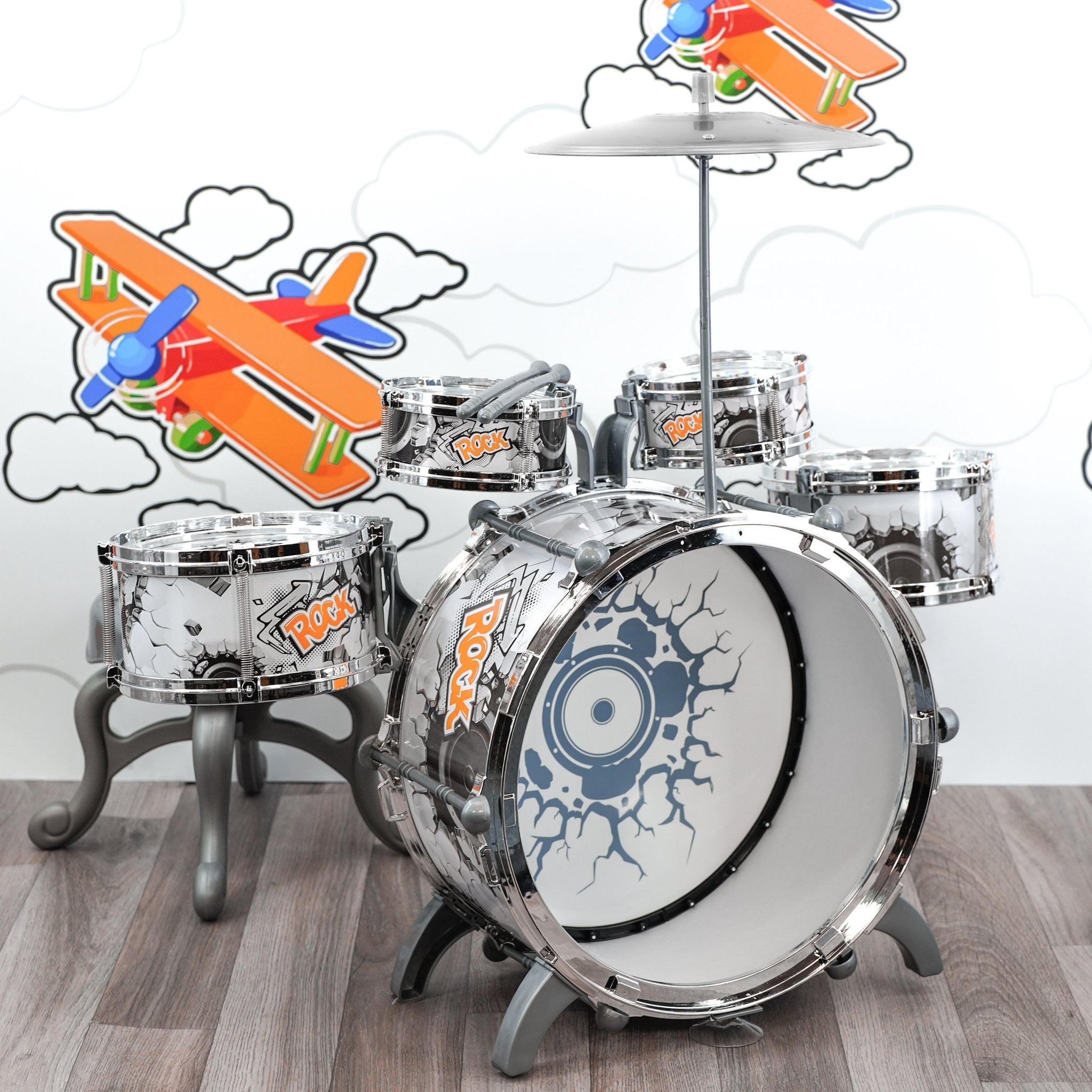 Kids Black and White Drum Kit Play Set by The Magic Toy Shop - The Magic Toy Shop