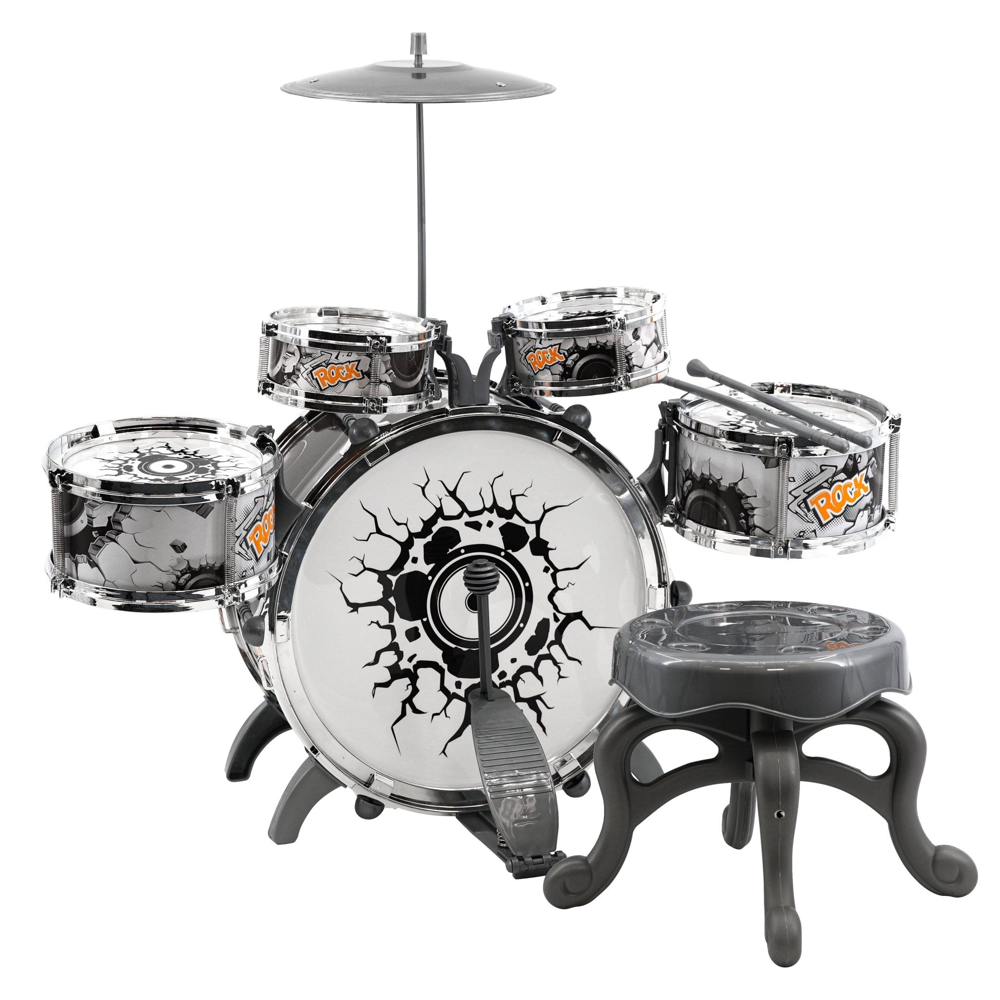 Kids Black and White Drum Kit Play Set by The Magic Toy Shop - The Magic Toy Shop