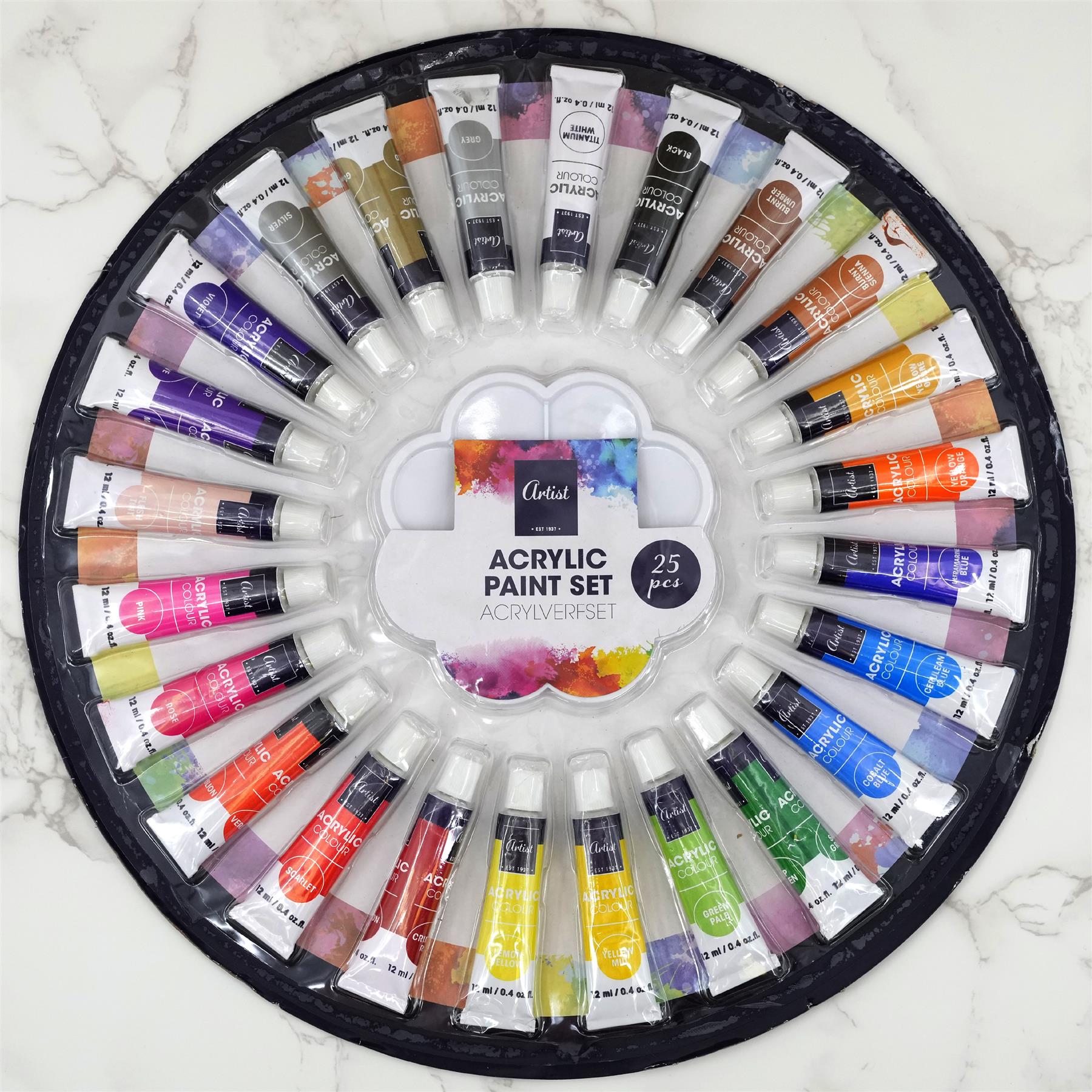 Set of 24 x 12 ml Tube Acrylic Paint Artist Set & Palette by Geezy - The Magic Toy Shop