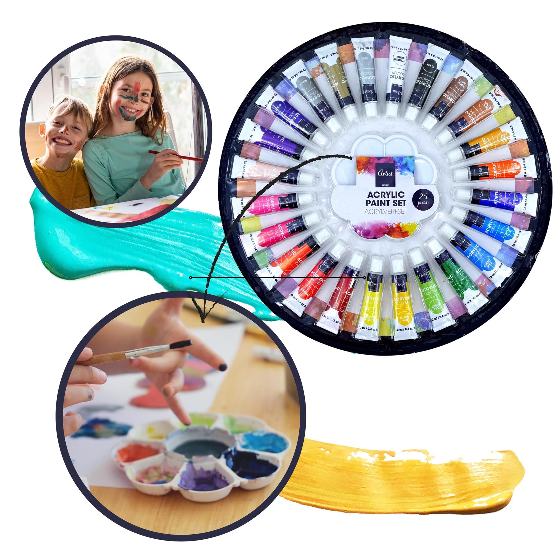 Set of 24 x 12 ml Tube Acrylic Paint Artist Set & Palette by Geezy - The Magic Toy Shop