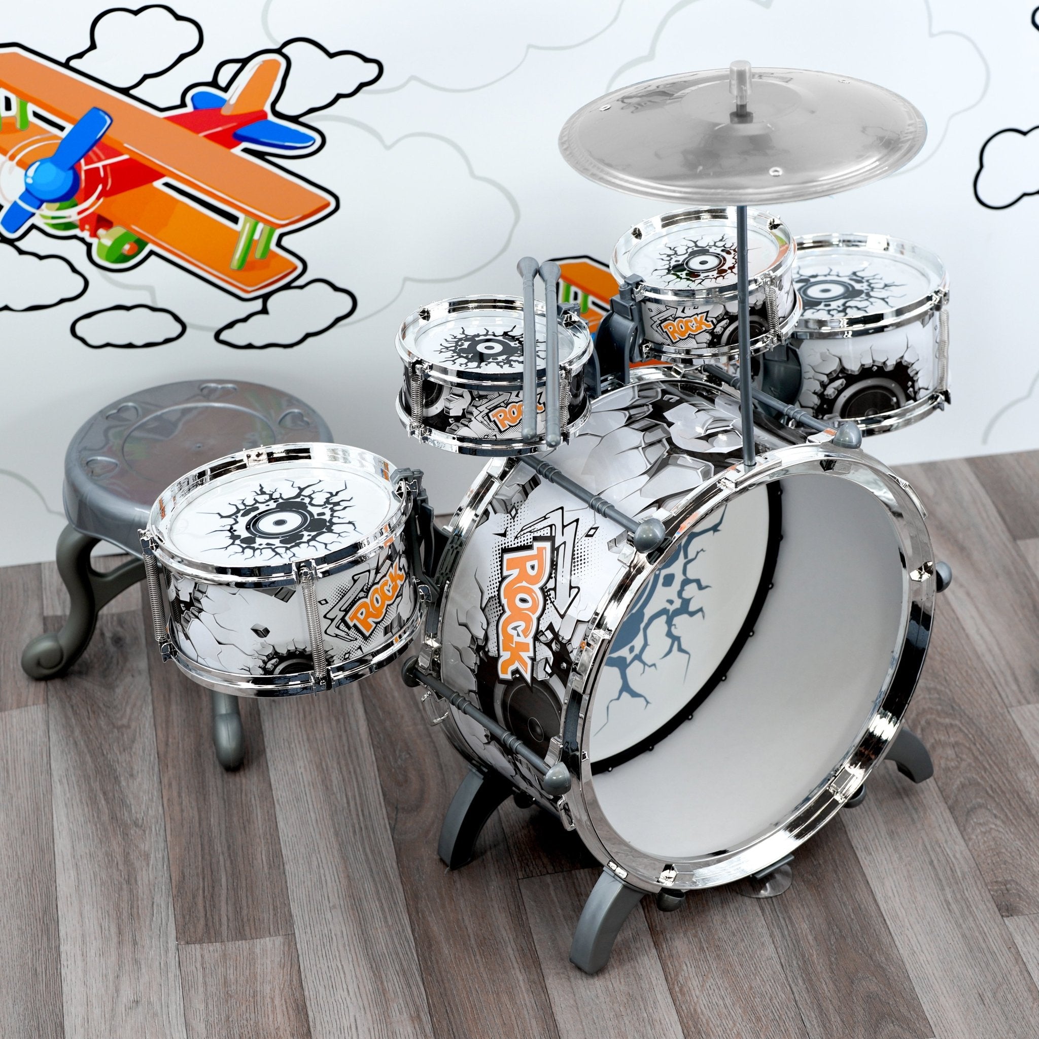 Kids Black and White Drum Kit Play Set by The Magic Toy Shop - The Magic Toy Shop