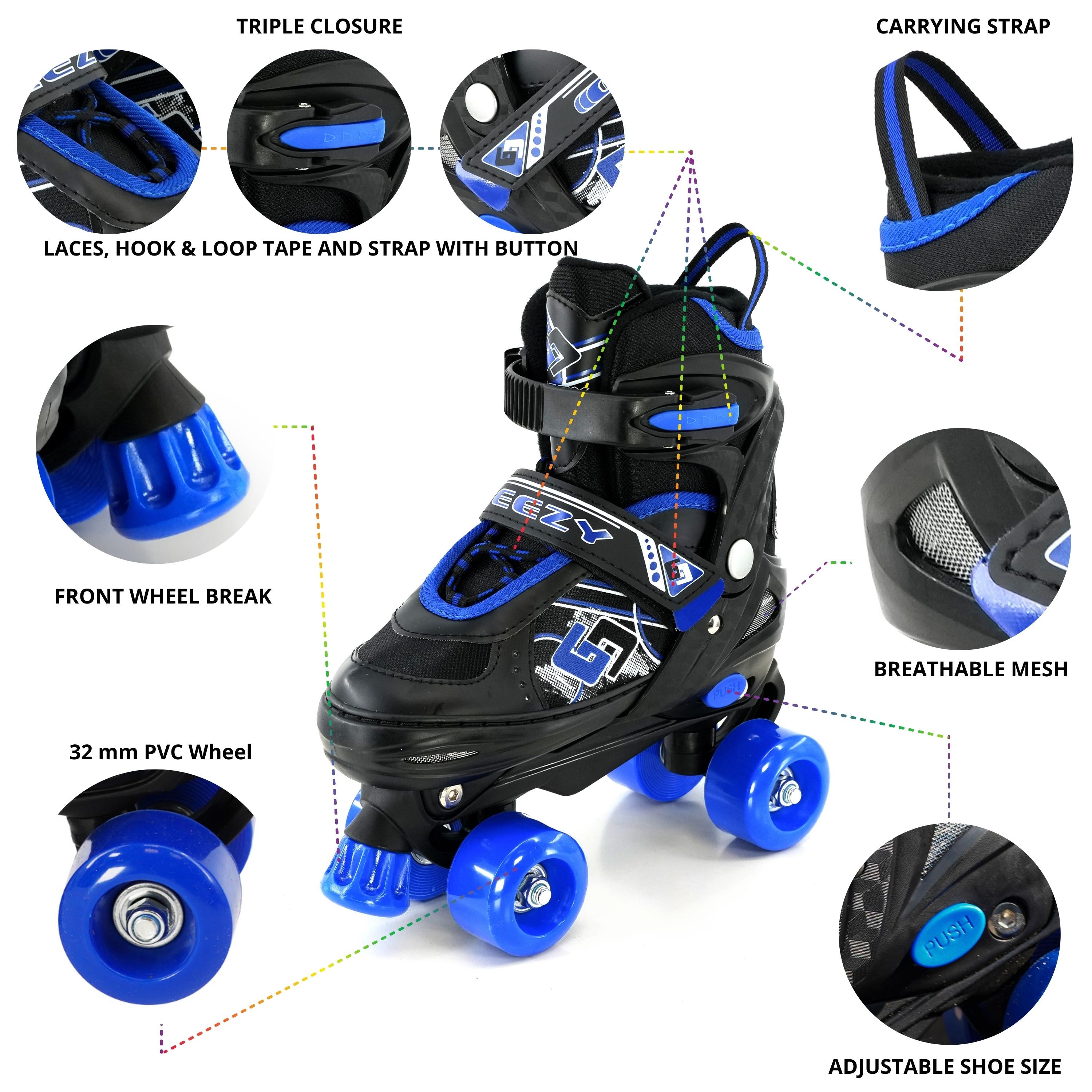 Blue and Black Roller Skates for Kids with 4 Wheel by The Magic Toy Shop - The Magic Toy Shop