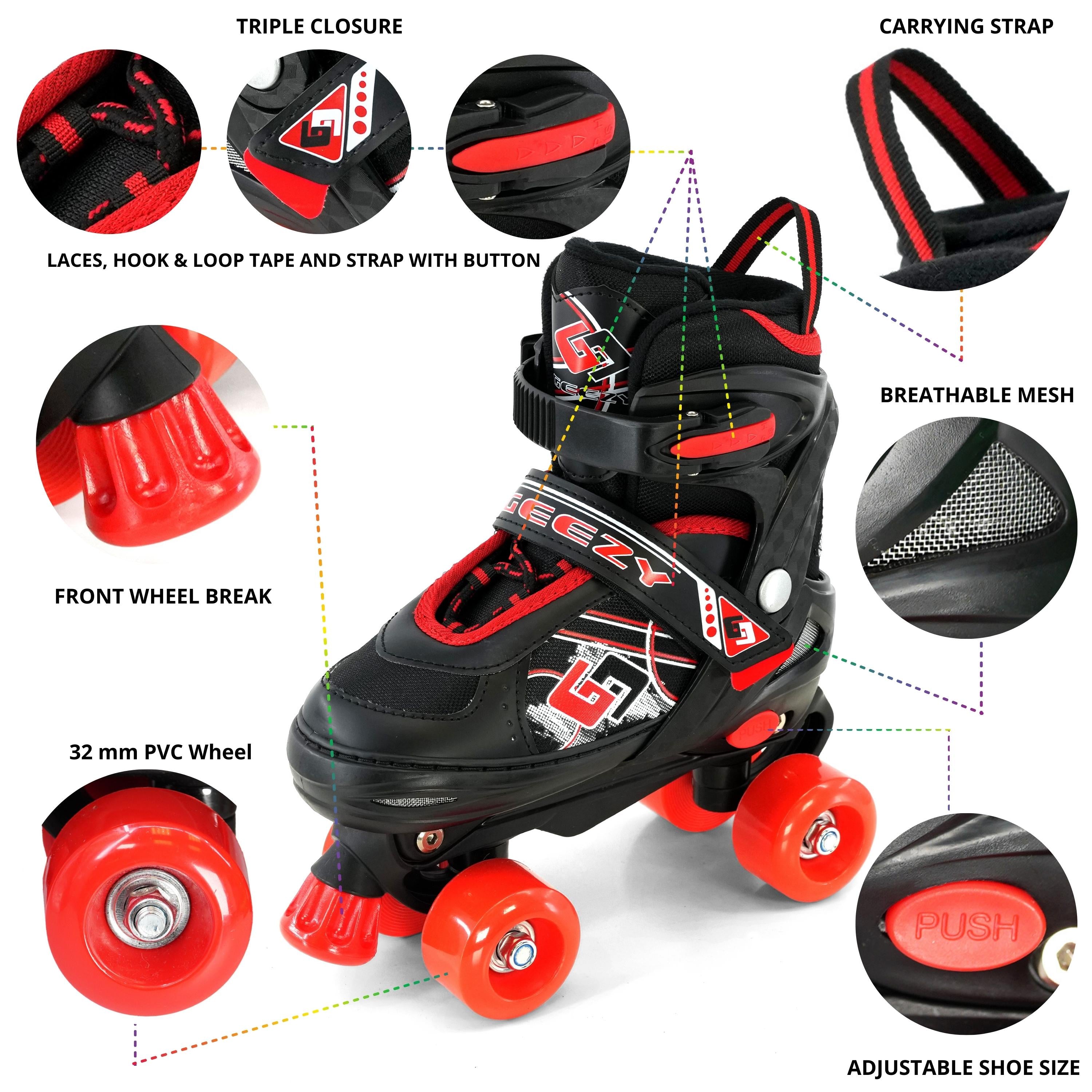 Red and Black Roller Skates for Kids with 4 Wheel by The Magic Toy Shop - The Magic Toy Shop