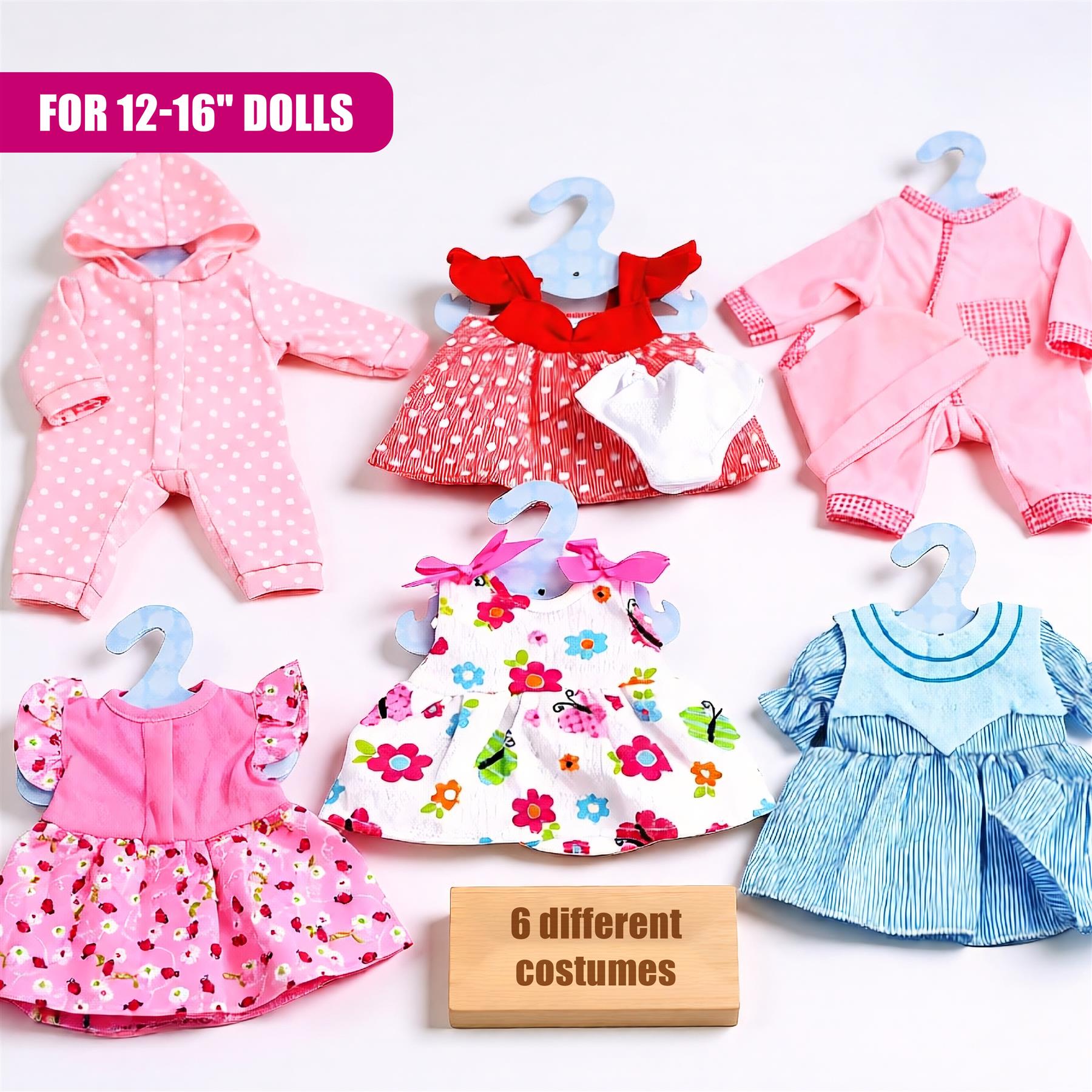 Baby Doll Clothes Set of 6 for Dolls 12-16"